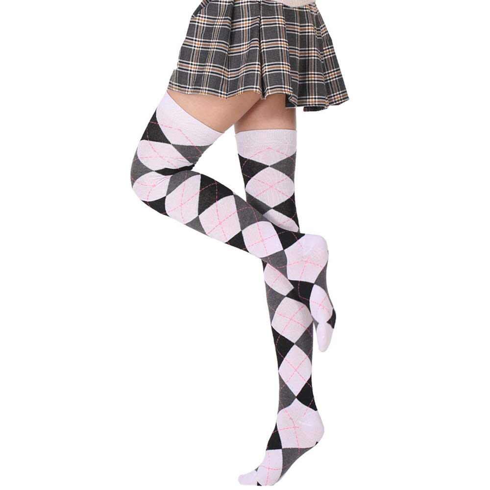 Benefeet Women's Thigh High Argyle Socks - Fun Striped Over Knee Stockings for Party & Cosplay