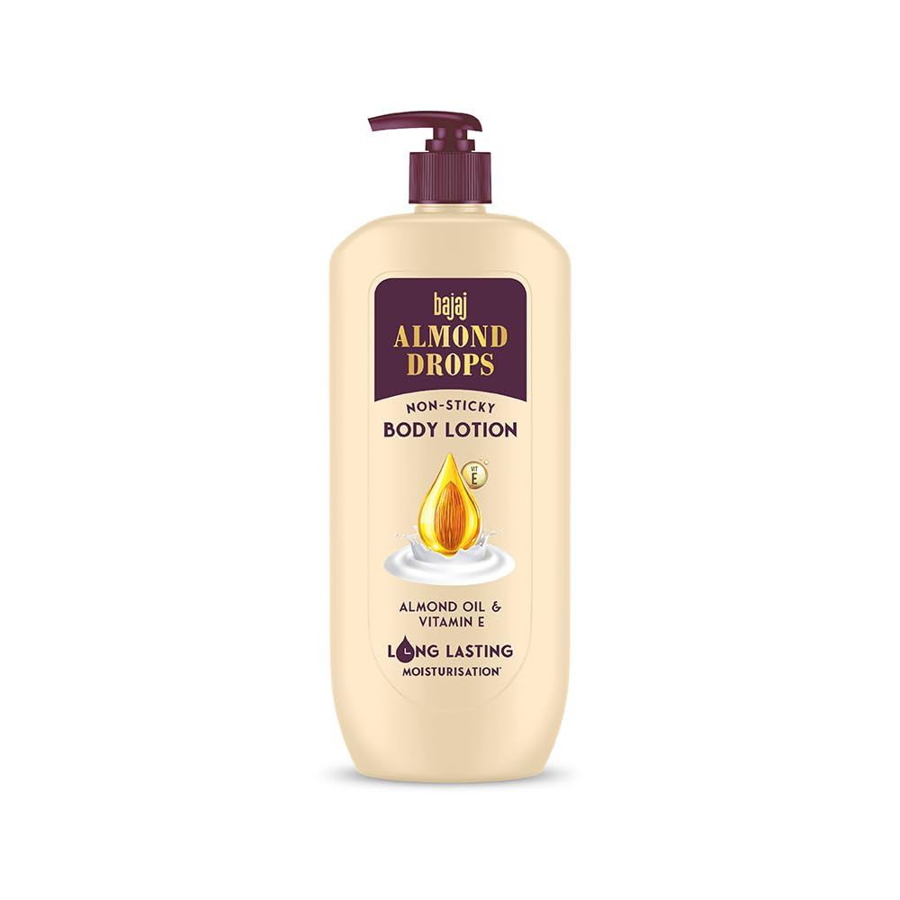 Bajaj Almond Drops Non-Sticky Body Lotion with Almond Oil & Vitamin E - 600ml Long Lasting Moisturizer for Nourished, Smooth Skin - Perfect for Daily Hydration & Dry Skin Care