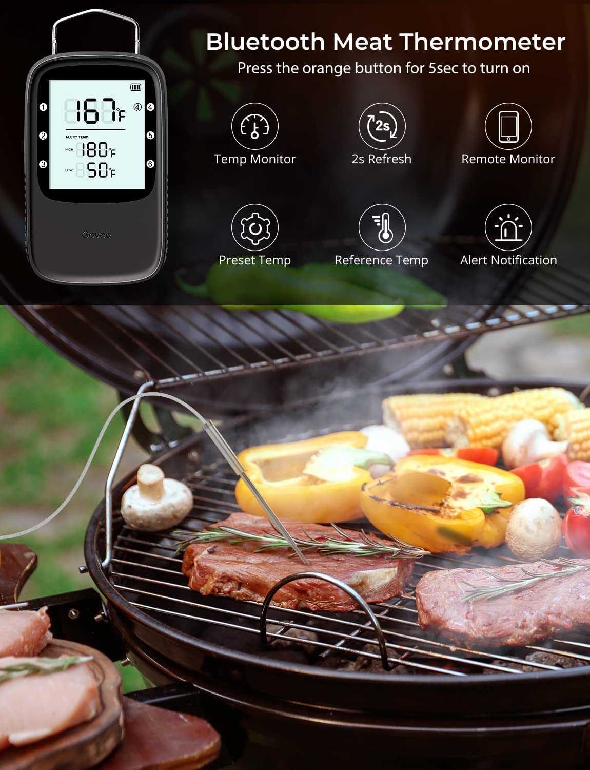 Govee Bluetooth Meat Thermometer with 2 Probes - Wireless Digital Grill Thermometer for Smoker, Oven & BBQ - Smart LCD Backlight & Timer for Cooking Turkey, Fish, Beef - Perfect for Outdoor Grilling, Home Kitchen & Camping