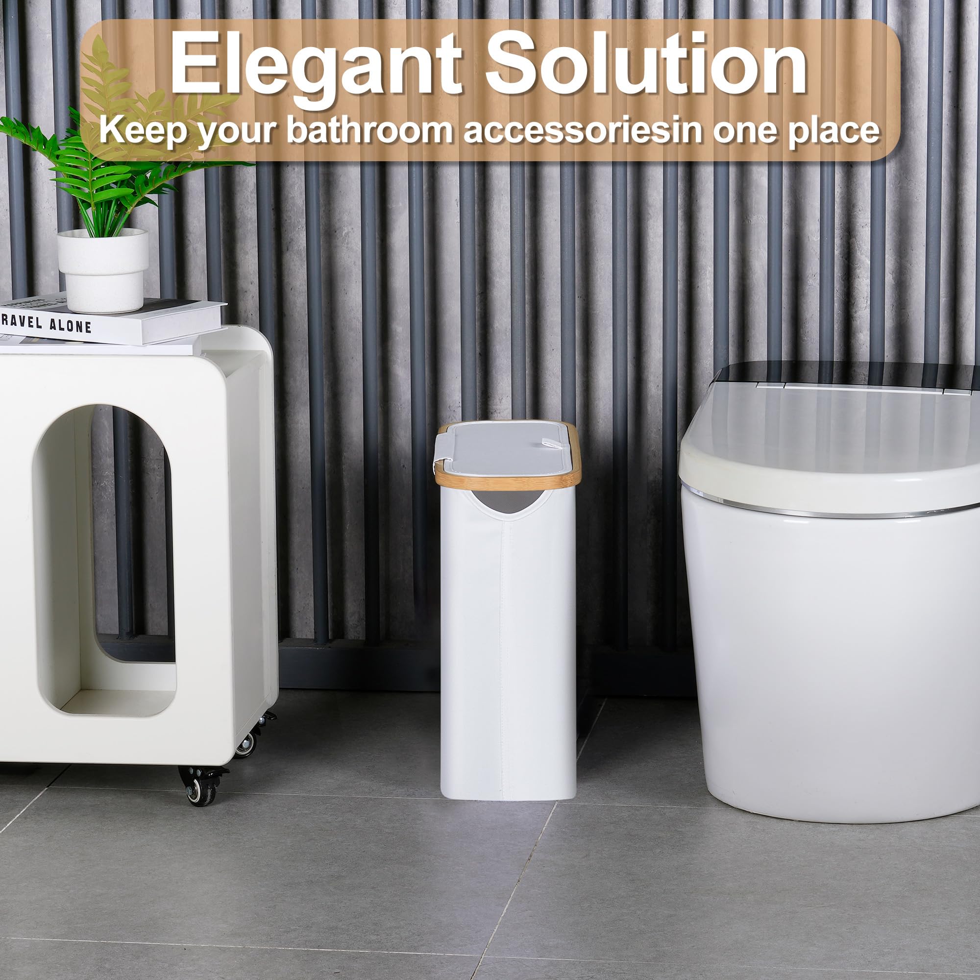 28L White Toilet Paper Basket with Lid - Free Standing Bathroom Storage Organizer Holds 9-12 Rolls | Space-Saving Solution for Small Bathrooms & Apartment Living