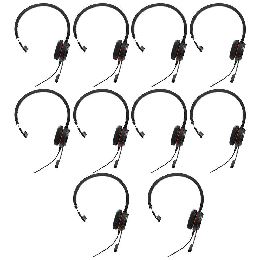 Jabra Evolve 20SE MS Professional Mono Wired Headset - TAA Compliant (10-Pack) for Office, Call Centers & Remote Work | Noise-Canceling USB Headphones with Boom Mic