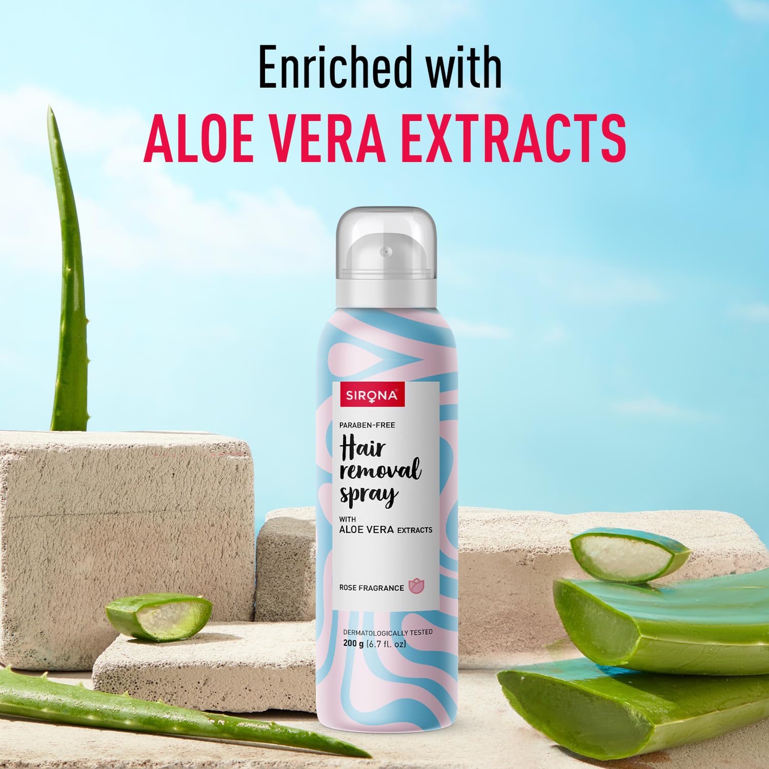 Sirona Hair Removal Spray Foam with Aloe Vera & Rose Extract | 10-Minute Hair Remover for Legs, Arms & Underarms | Paraben-Free & Dermatologist Tested | 200ml | Smooth Skin for Summer Dresses & Beach Vacations