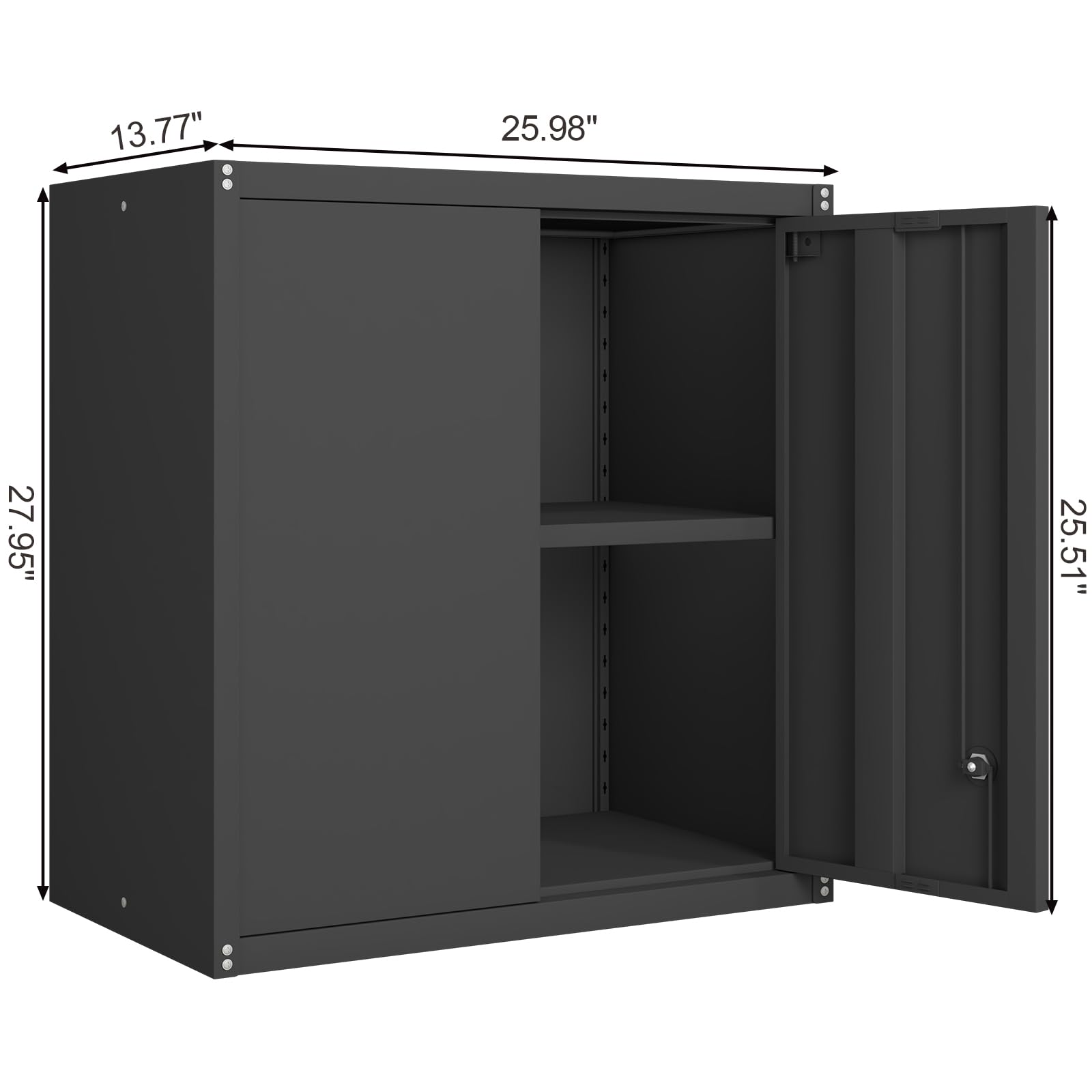 GREATMEET Black Metal Wall Mounted Storage Cabinet with Lock & Adjustable Shelf - Heavy Duty Garage Utility Cabinet for Tools, Workshop Organization & Home Storage