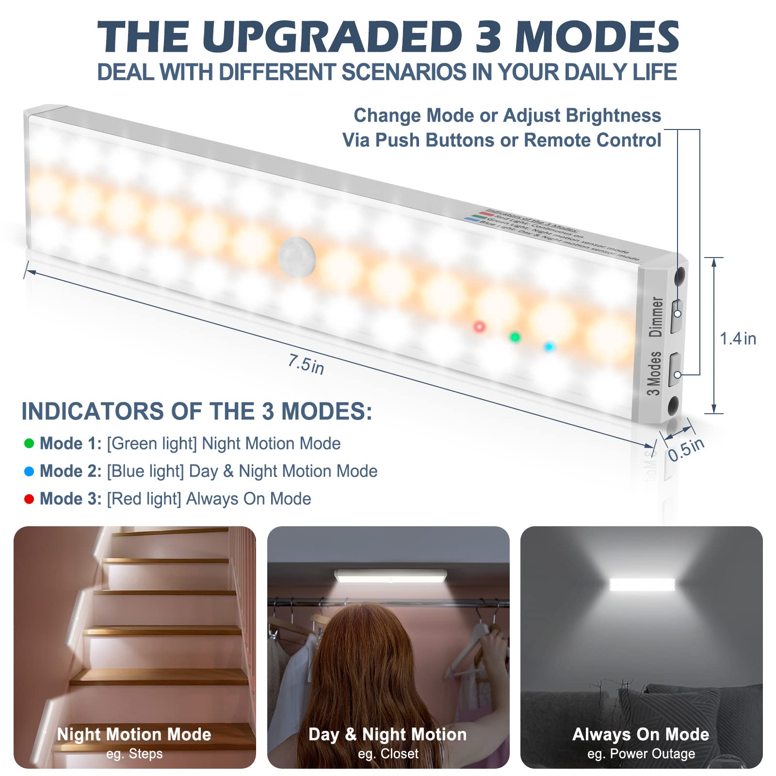 Alivation 38 LED Closet Lights - Wireless Battery Operated Under Cabinet Lighting with Remote, 1500mAh USB Rechargeable Motion Sensor Light (Dimmable, 3-Pack) - Perfect for Closets, Kitchens, Pantries & Wardrobes