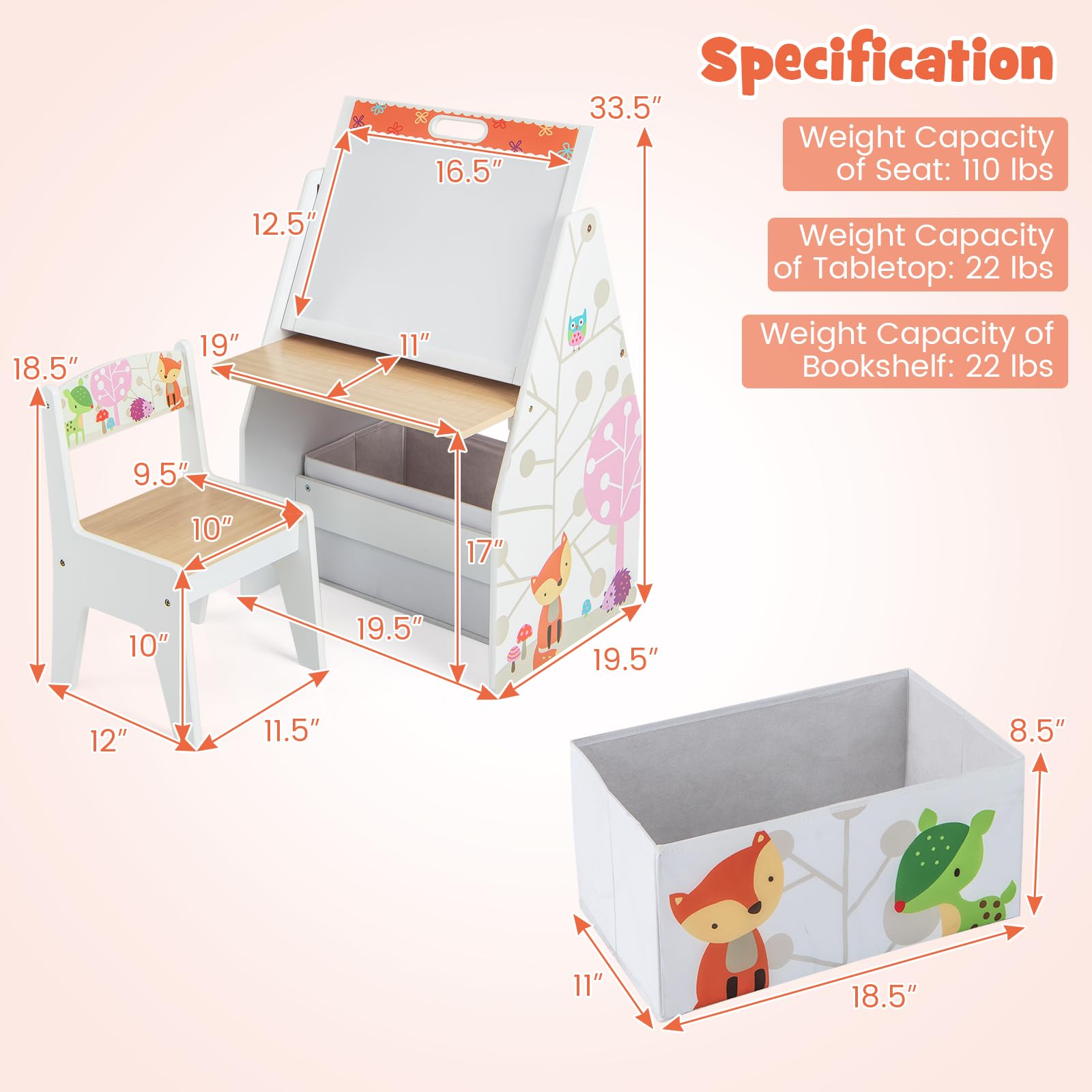 HONEY JOY Kids Art Easel - Adjustable Double-Sided Wooden Toddler Table & Chair Set with Magnetic Whiteboard & Chalkboard, Bookshelf & Storage Bin - Perfect for Arts & Crafts, Drawing & Learning - Ideal Gift for Boys & Girls (White) - Great for Home, Classroom & Playroom Activities