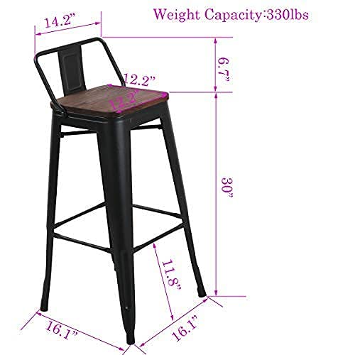 Changjie 30 Inch Industrial Metal Bar Stools Set of 4 - Black Bar Height Stools with Backrest for Kitchen Island, Home Bar & Dining Counter - Heavy Duty Counter Stools for Restaurant, Cafe & Home Use