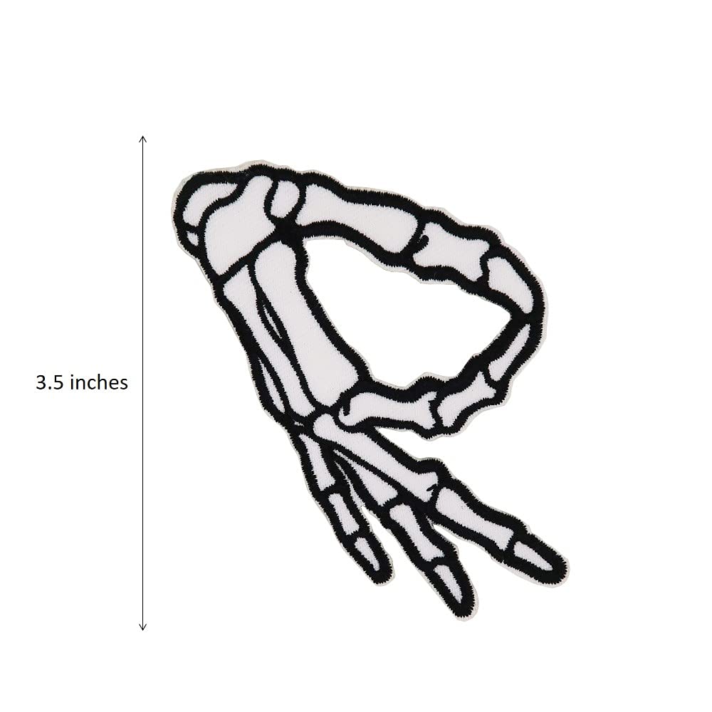 2 Pack Skeleton Hand Iron On Patches - Embroidered DIY Hat Pins for Jackets, Bags & Costumes - Gothic Punk Accessories for Halloween & Cosplay