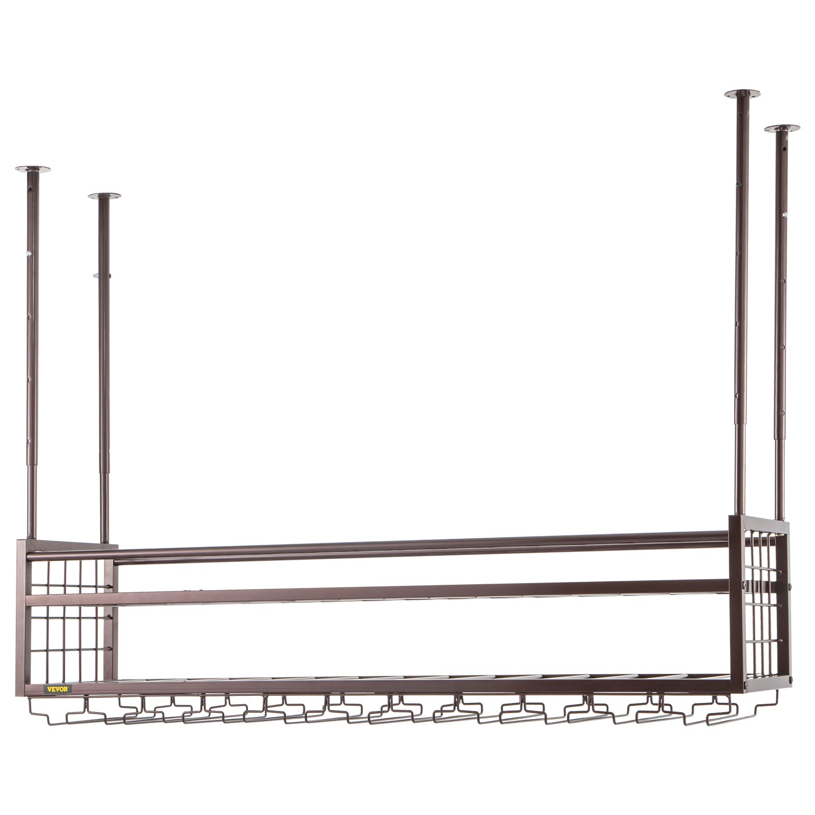 VEVOR Adjustable Hanging Wine Glass Rack - 46.9 x 11.8 Inch Wall-Mounted Copper Wine Rack Cabinet with 18.9-35.8 Inch Height Adjustment - Perfect for Bars, Restaurants, Kitchens & Home Wine Storage Organization