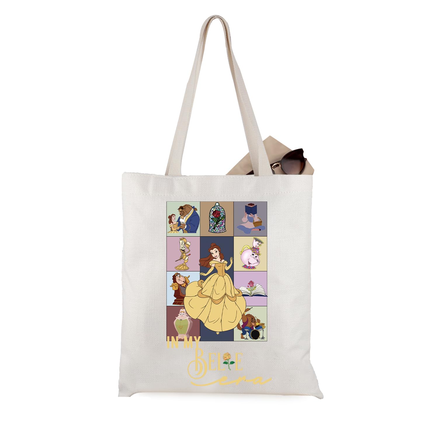 WCGXKO Disney Princess Tote Bag - Beauty and the Beast Inspired Movie Gift for Fairy Tale Fans - Perfect for Cosplay, Conventions & Disney Theme Park Trips