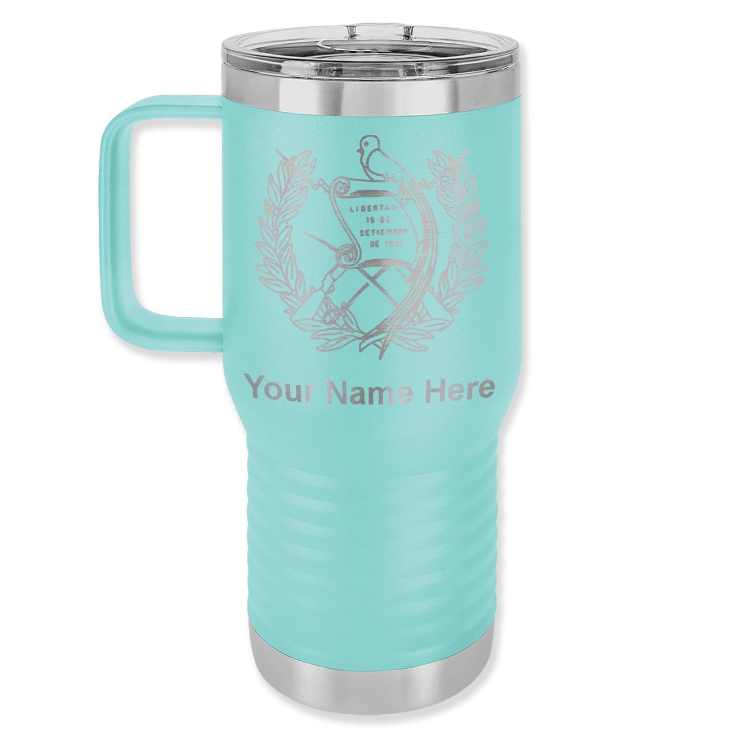 LaserGram 20oz Vacuum Insulated Stainless Steel Travel Mug with Handle - Custom Guatemala Flag Engraving, Leak Proof & Temperature Retention - Perfect for Coffee, Tea & Outdoor Adventures (Teal)