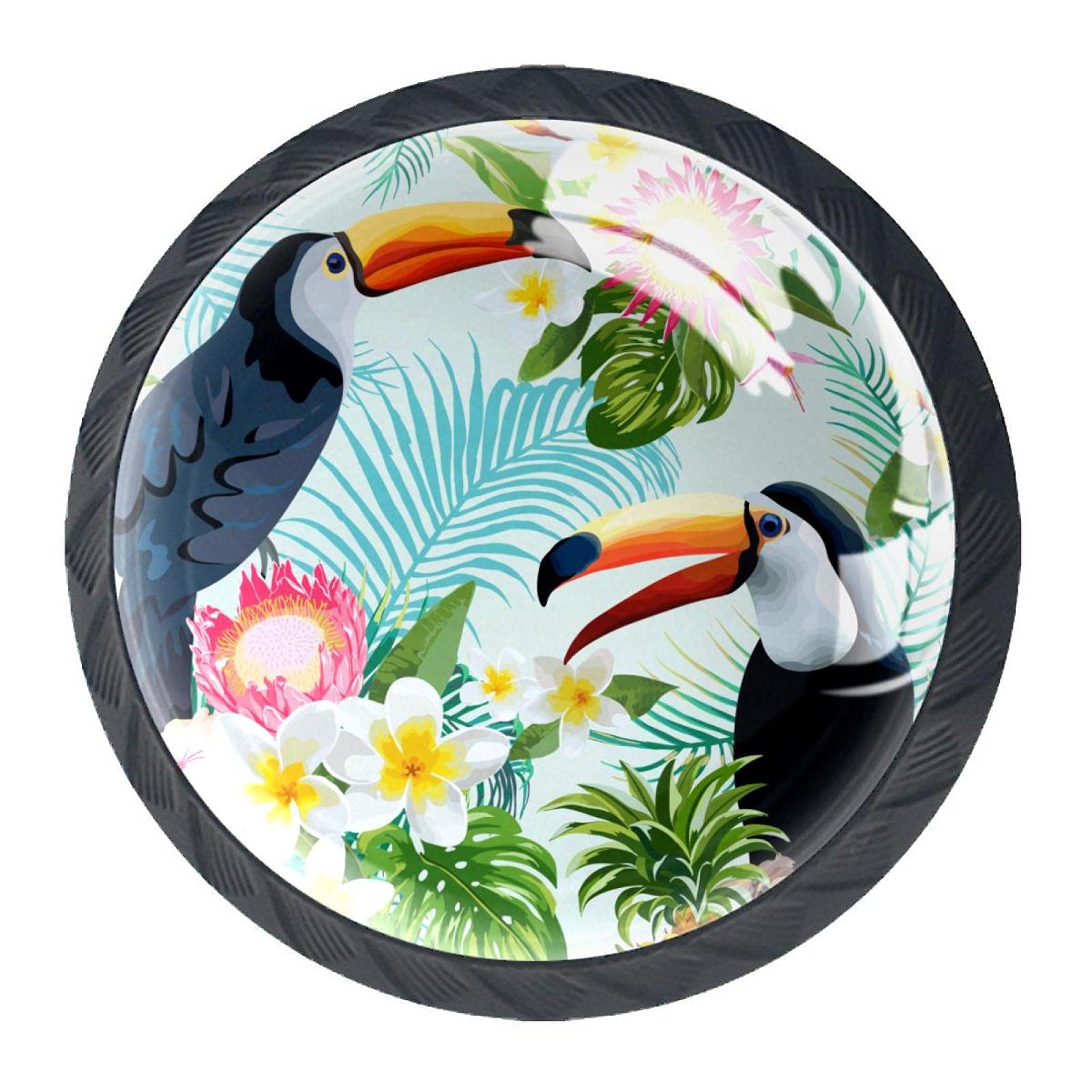 Tropical Toucan Floral Cabinet Knobs - 4Pcs 35mm for Kitchen & Wardrobe - Home Decor