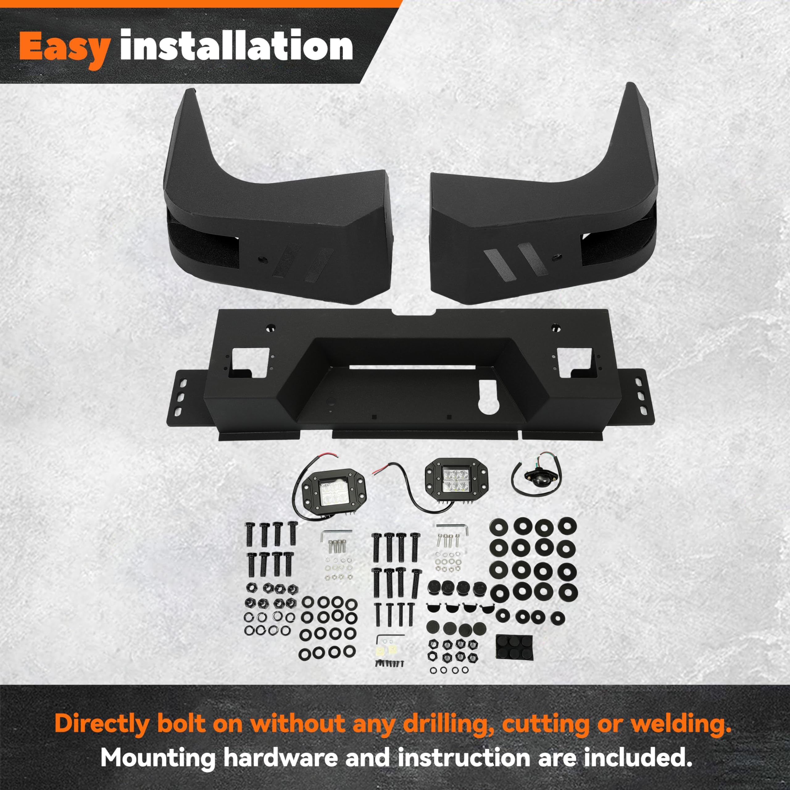 KUAFU Heavy Duty Rear Step Bumper with 2x18W LED Lights | Compatible with 2010-2024 Dodge Ram 2500/3500 | Steel Bumper Guard for Off-Roading & Truck Protection