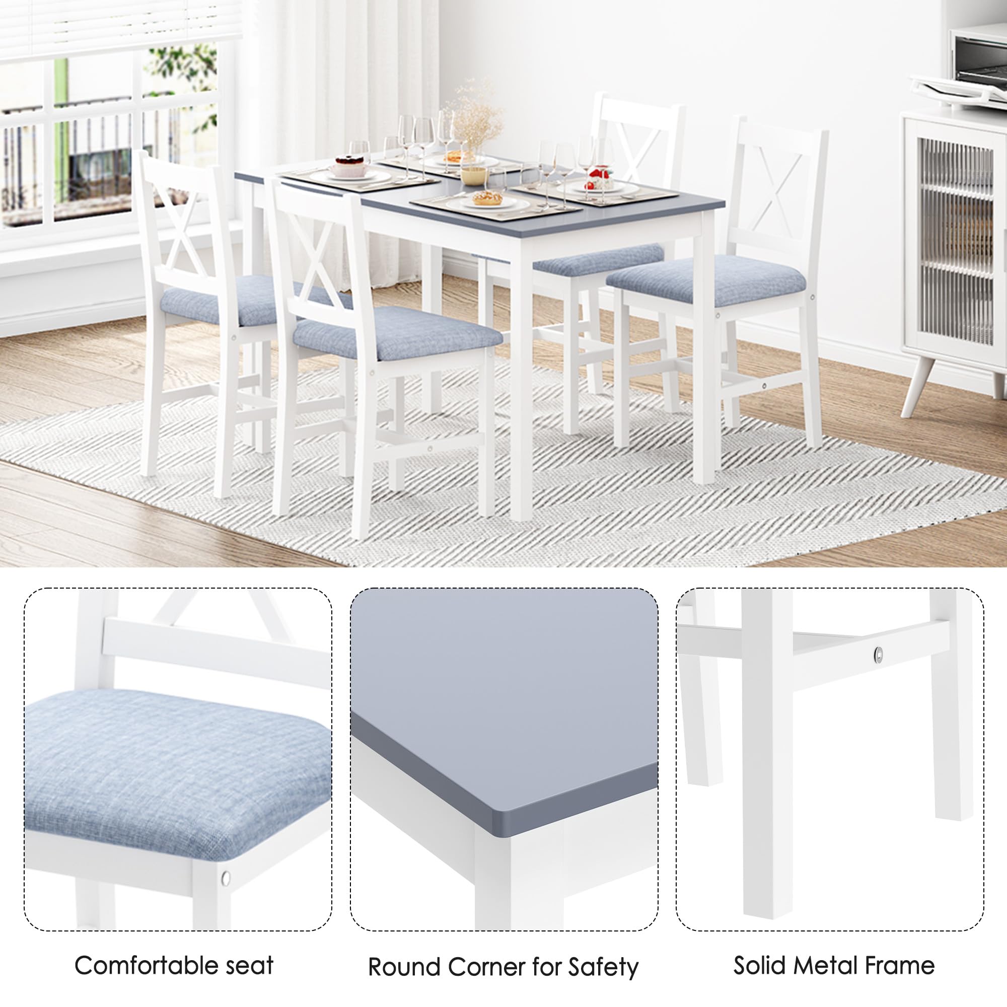 Modern 5-Piece Dining Table Set for 4 - 42.5