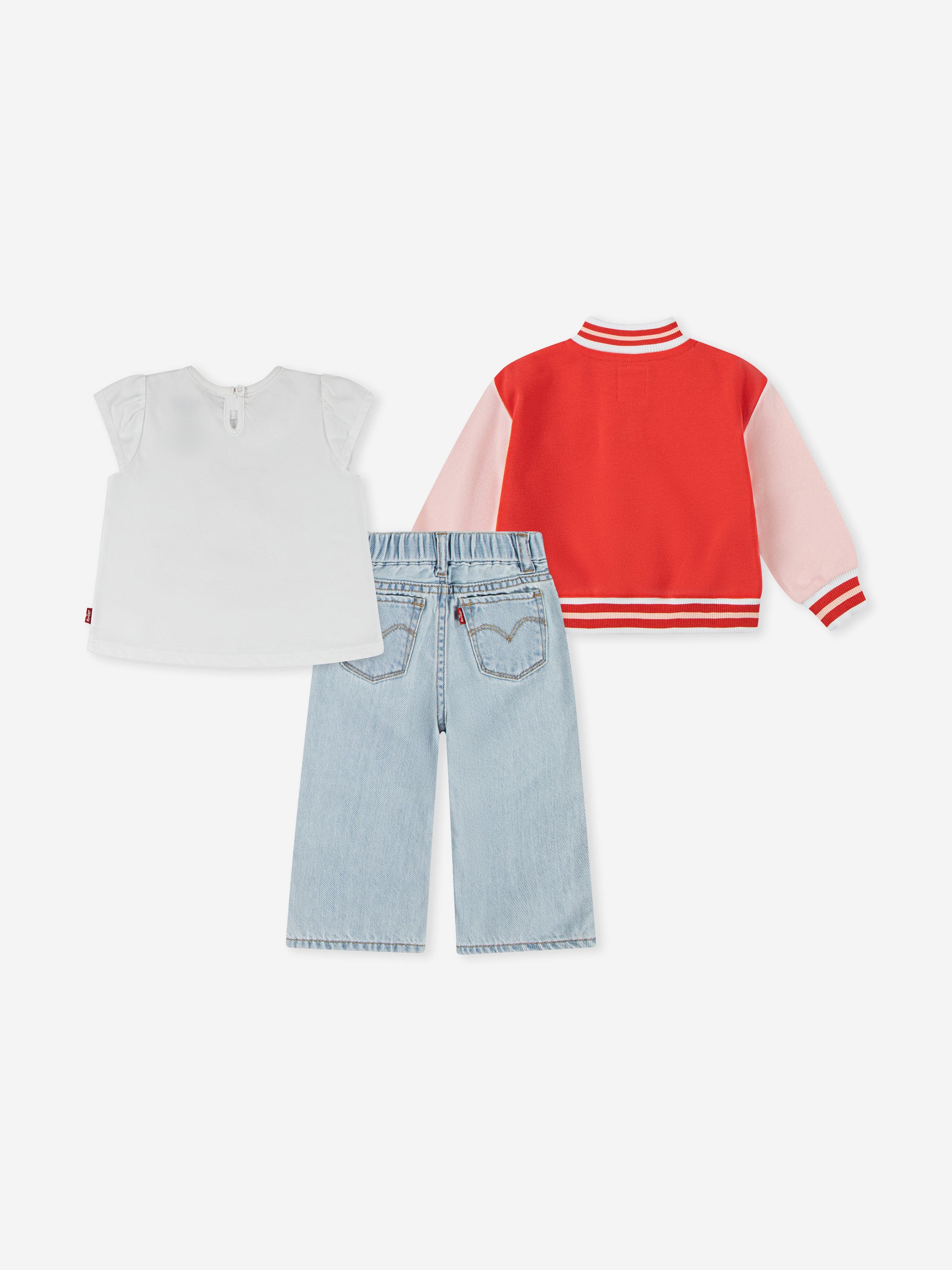 **Adorable Baby Girls' Red Bomber Jacket, T-Shirt & Wide Leg Pants Set - Cute Outfit for Playdates, Parties & Photo Shoots**