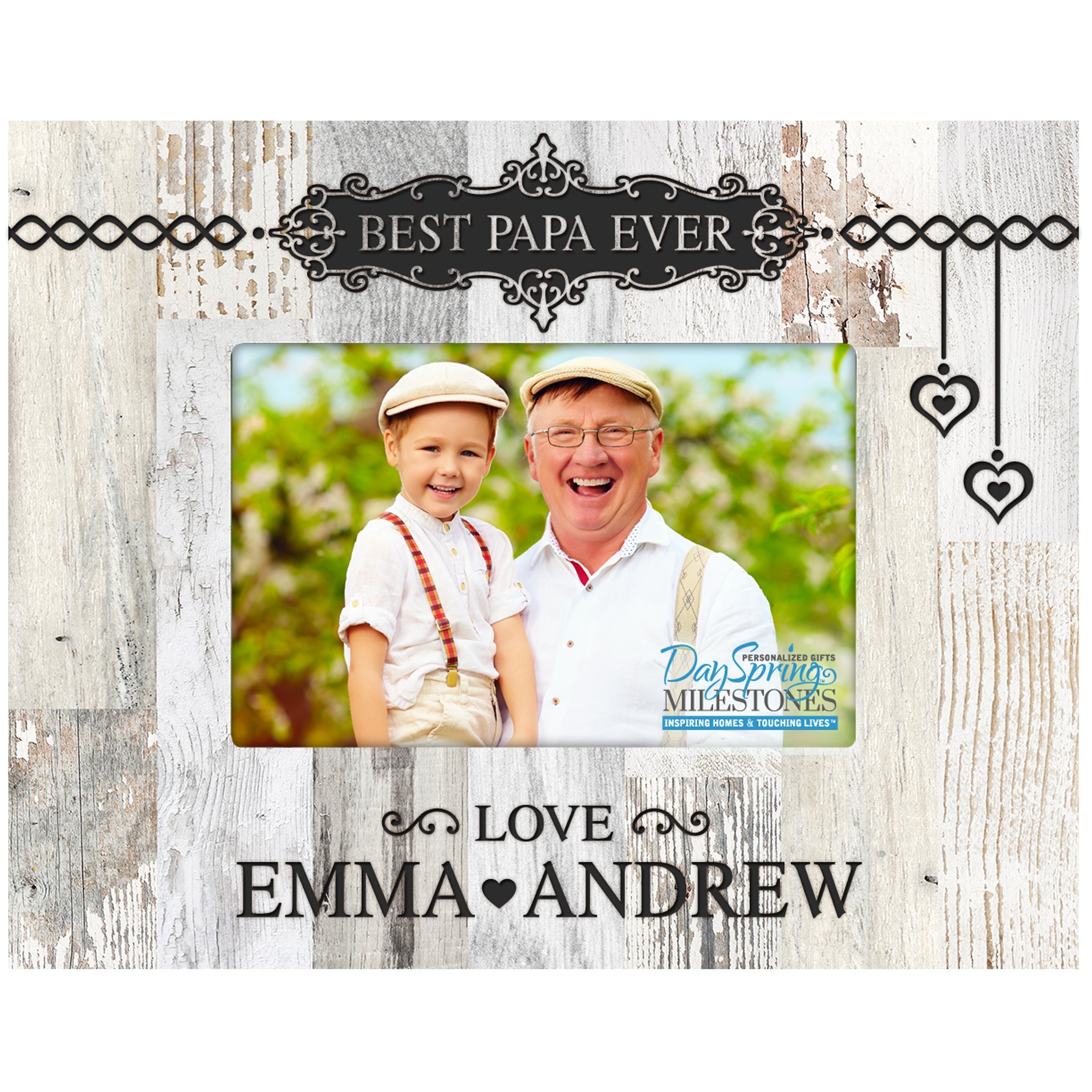 LifeSong Milestones Personalized Engraved Picture Frame - Custom Birthday Gift for Dad, Best Papa Ever in Distressed Light Faux Barnwood - Perfect for Father's Day, Retirement & Special Occasions