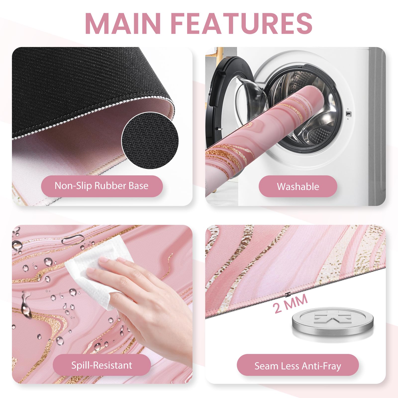 Pink Memory Foam Desk Mat with Wrist Rest - Rose Gold Keyboard & Mouse Pad for Comfortable Typing & Gaming - Non-Slip Computer Mat for Office & Home Workspace (Rose Gold Pink)