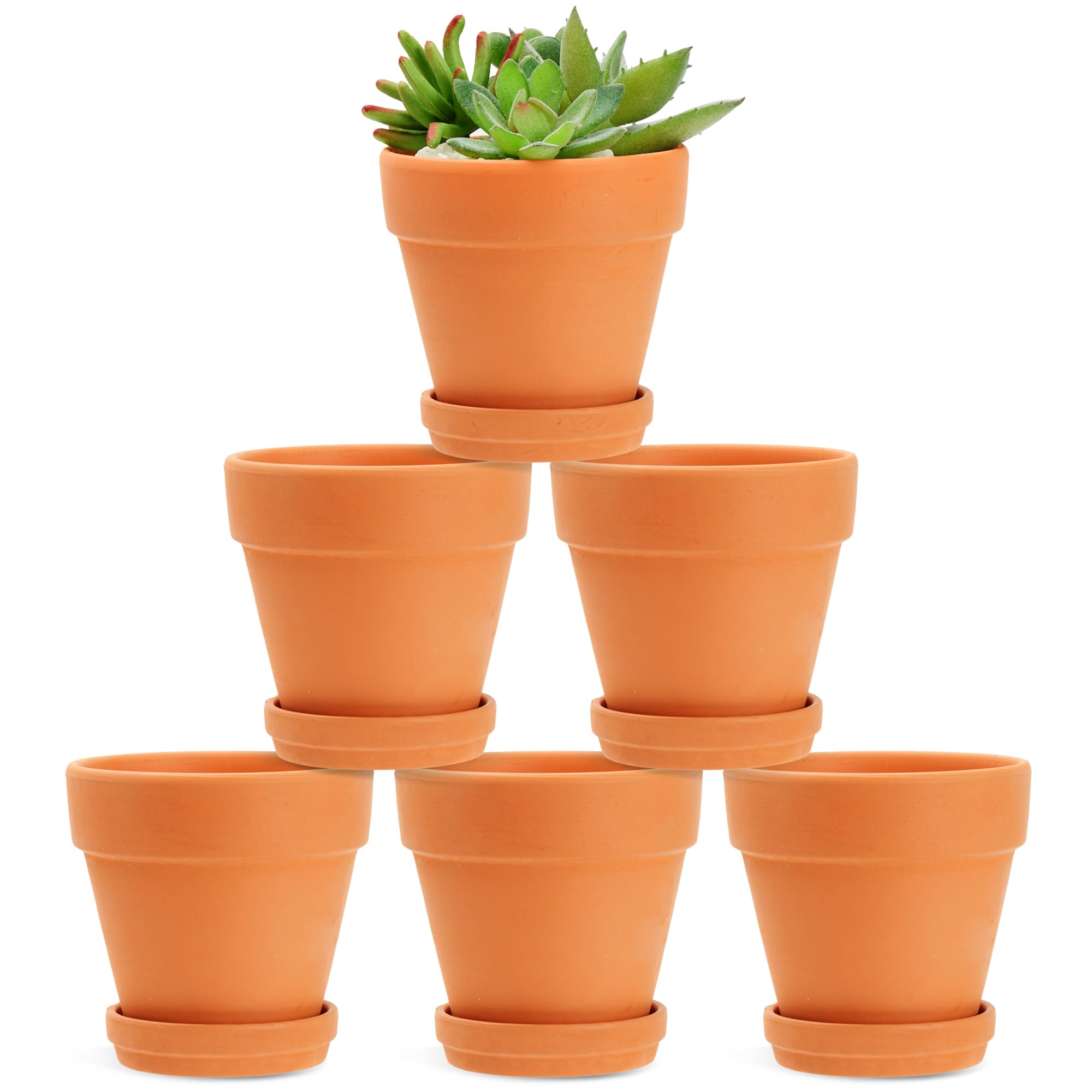 Juvale 4-inch Small Terracotta Pots (6-Pack) with Saucers & Drainage Holes - Clay Planters for Succulents, Flowers, Herbs - Perfect for Indoor Windowsills, Outdoor Gardens & Home Decor