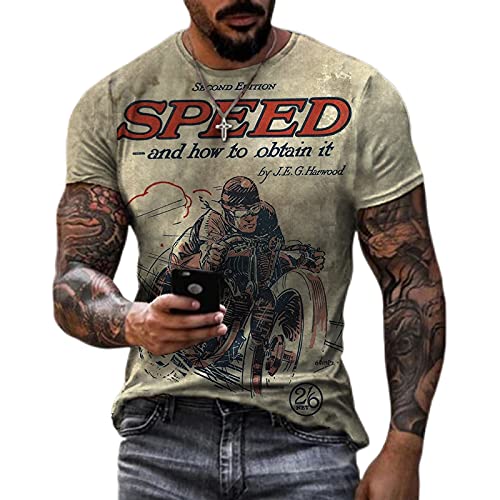 Vintage Biker Print Men's T-Shirt - Summer Casual Short Sleeve Crew Neck Cotton Tee for Motorcycle Riders & Retro Fashion Lovers