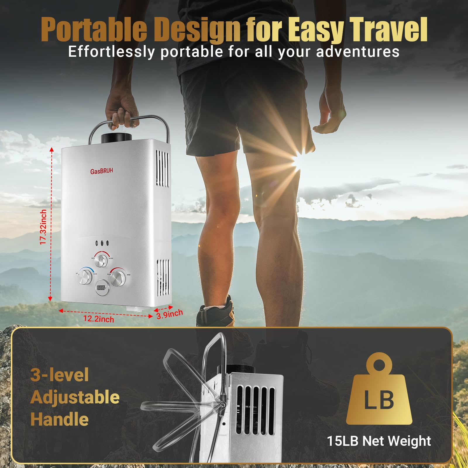 Portable 6L Propane Tankless Water Heater - 1.58 GPM Outdoor Camping Heater with Overheating Protection for RV, Indoor & Outdoor Use - Perfect for Camping, Hiking, and Off-Grid Living