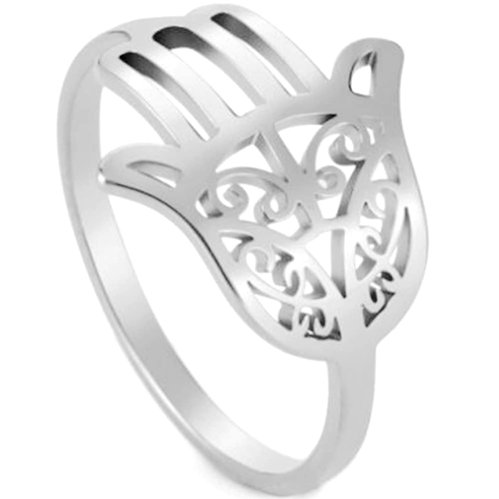 Jude Jewelers Stainless Steel Evil Protection Hand of Hamsa Ring - Spiritual Jewelry for Good Luck & Positive Energy | Perfect for Meditation, Yoga & Everyday Wear
