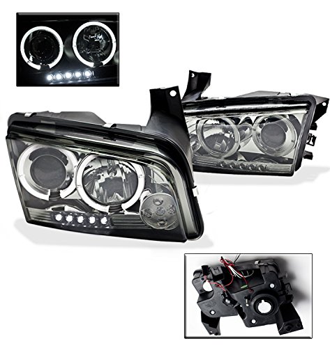 LED Halo Projector Headlights - Smoke Lens - Compatible with 2006-2010 Dodge Charger - Upgrade Your Car Lighting for Night Driving & Custom Style