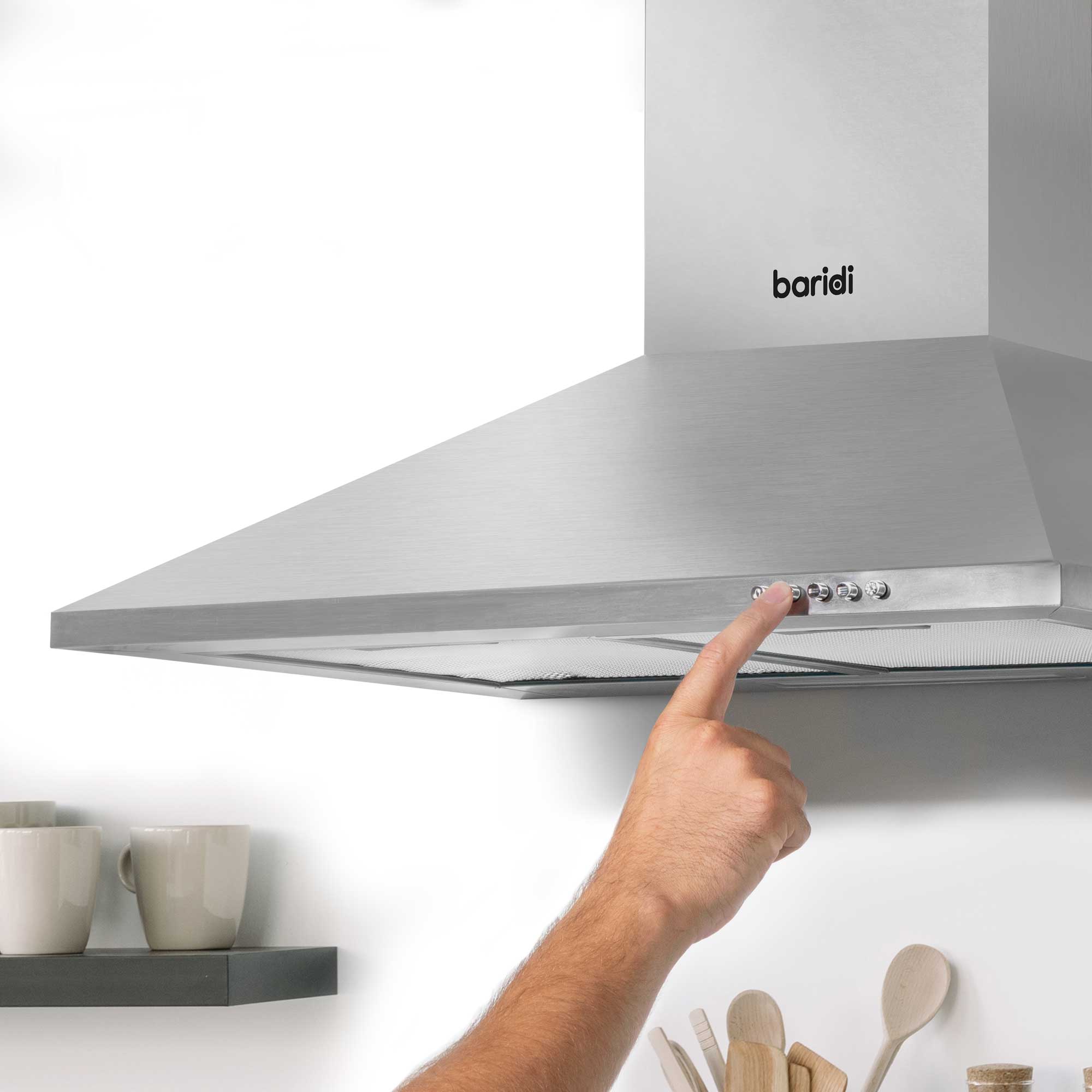 Baridi 4-Zone Ceramic Hob with 5-Function Fan Assisted Oven & Chimney Style Cooker Hood Bundle DH185 - Perfect for Modern Kitchens & Home Cooking