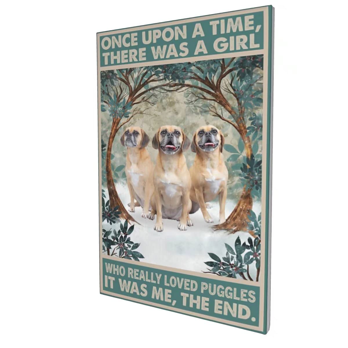 Vintage Dog Canvas Wall Art - Once Upon a Time There Was a Girl Who Loved Puggles - Funny Animal Print for Living Room, Bedroom & Bathroom Decor - 16x20 Inch Canvas - Perfect for Pet Lovers & Home Decor Gifts
