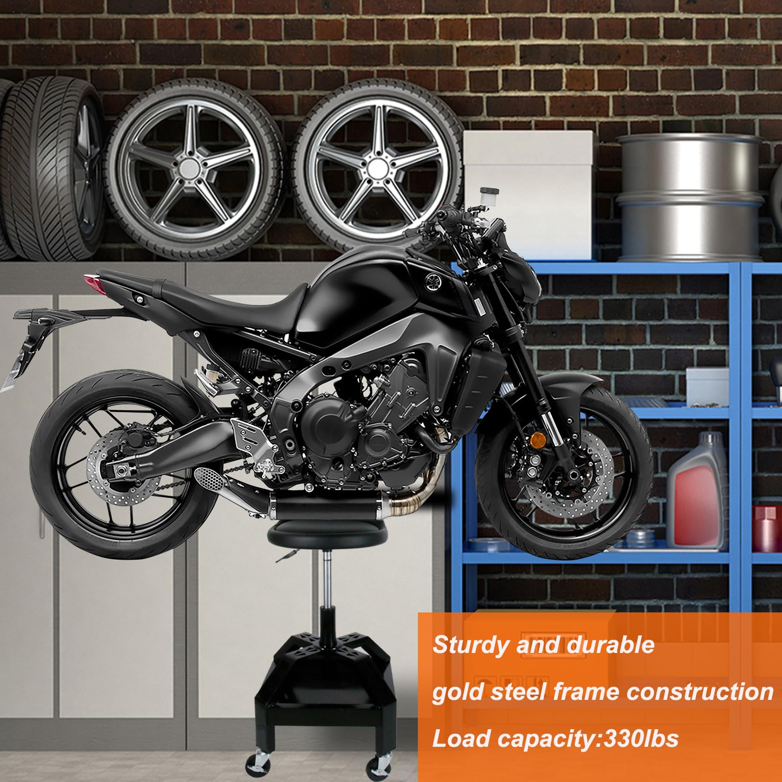 Heavy Duty Adjustable Rolling Mechanic Stool with Lockable 360° Wheels & Tool Tray - 350 Lbs Capacity Garage Shop Rolling Seat for Mechanics, DIY Enthusiasts - Perfect for Auto Repair, Workshop & Home Garage Use