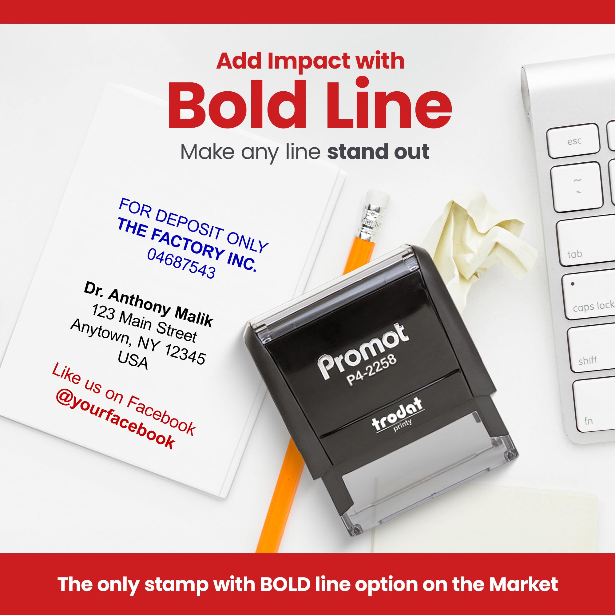 Custom Self-Inking Stamp - Personalized Address Stamp with 4 Lines of Text, Easy Ink Replacement, Large Office Stamp for Business, Home & Mail Organization