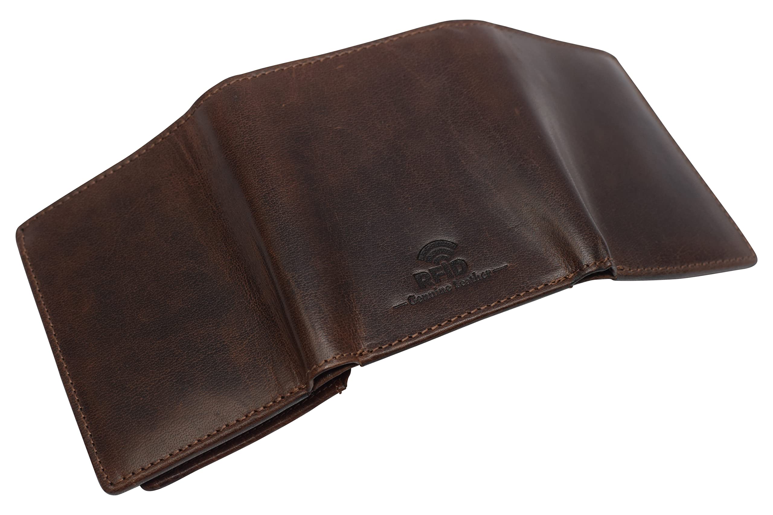 Vintage Buffalo Leather RFID Trifold Wallet for Men - Double ID Windows, Burgundy | Slim Bifold Wallet with RFID Blocking for Travel & Everyday Use