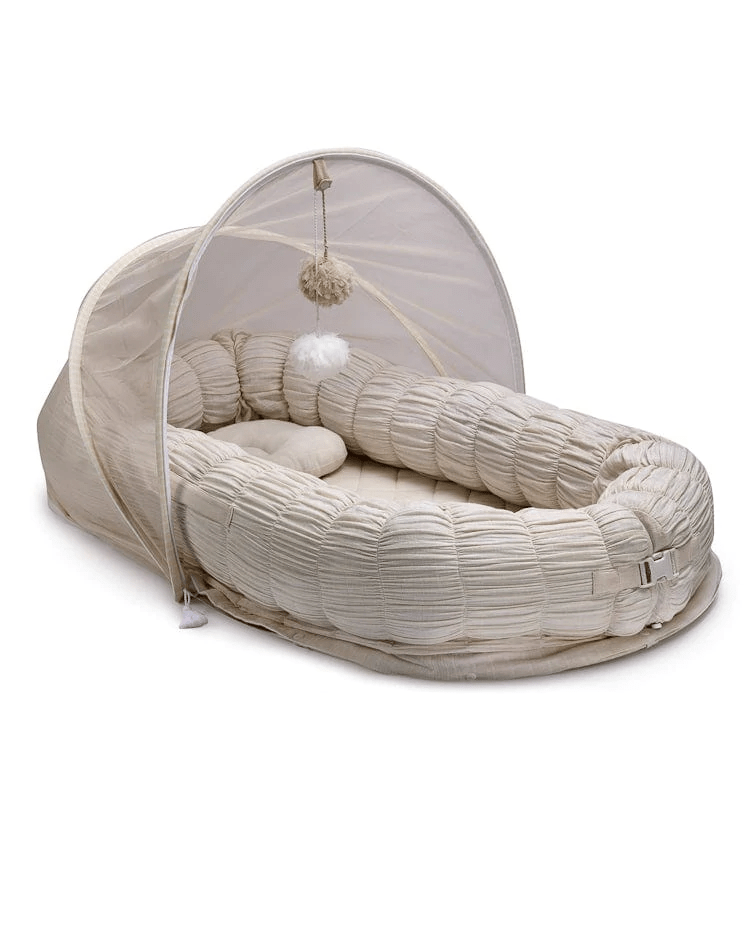 The Sleep Cloud Nest Ecru Baby Blanket with Rocking Horse Design - Soft & Cozy for Nursery, Swaddling, and Stroller Use