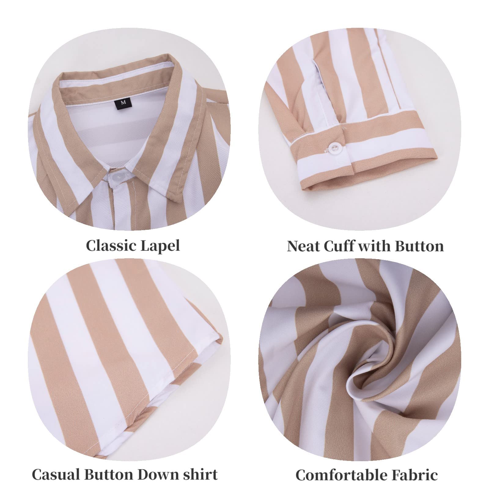 Men's Striped Cotton Button Down Shirt - Long Sleeve Casual Henley Dress Shirt for Beach, Office & Everyday Wear | Breathable & Comfortable Fashion Top