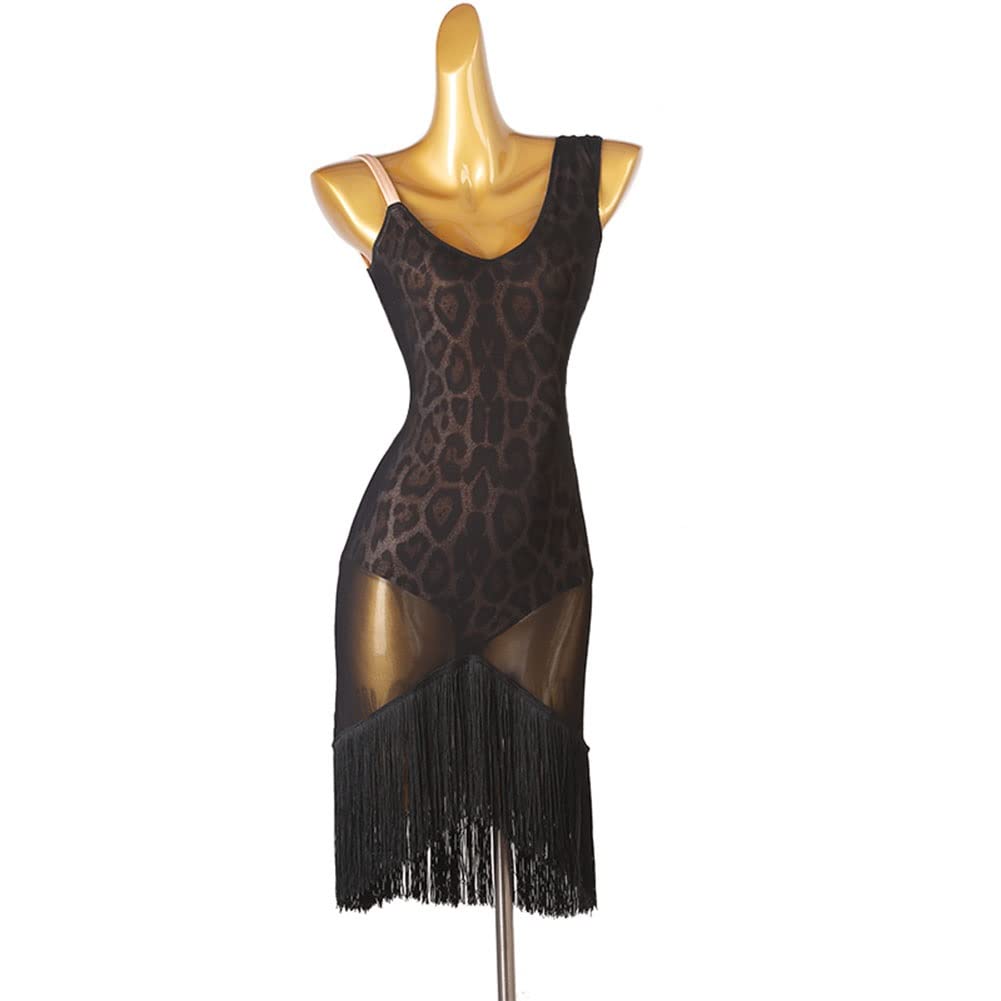 Elegant Women's Figure Skating Dress - Latin Dance Dress with Tassels, Spaghetti Straps & Backless Design - Black Skirted Leotard (Size Small) - Perfect for Ice Skating, Ballroom Dancing & Performance Costumes