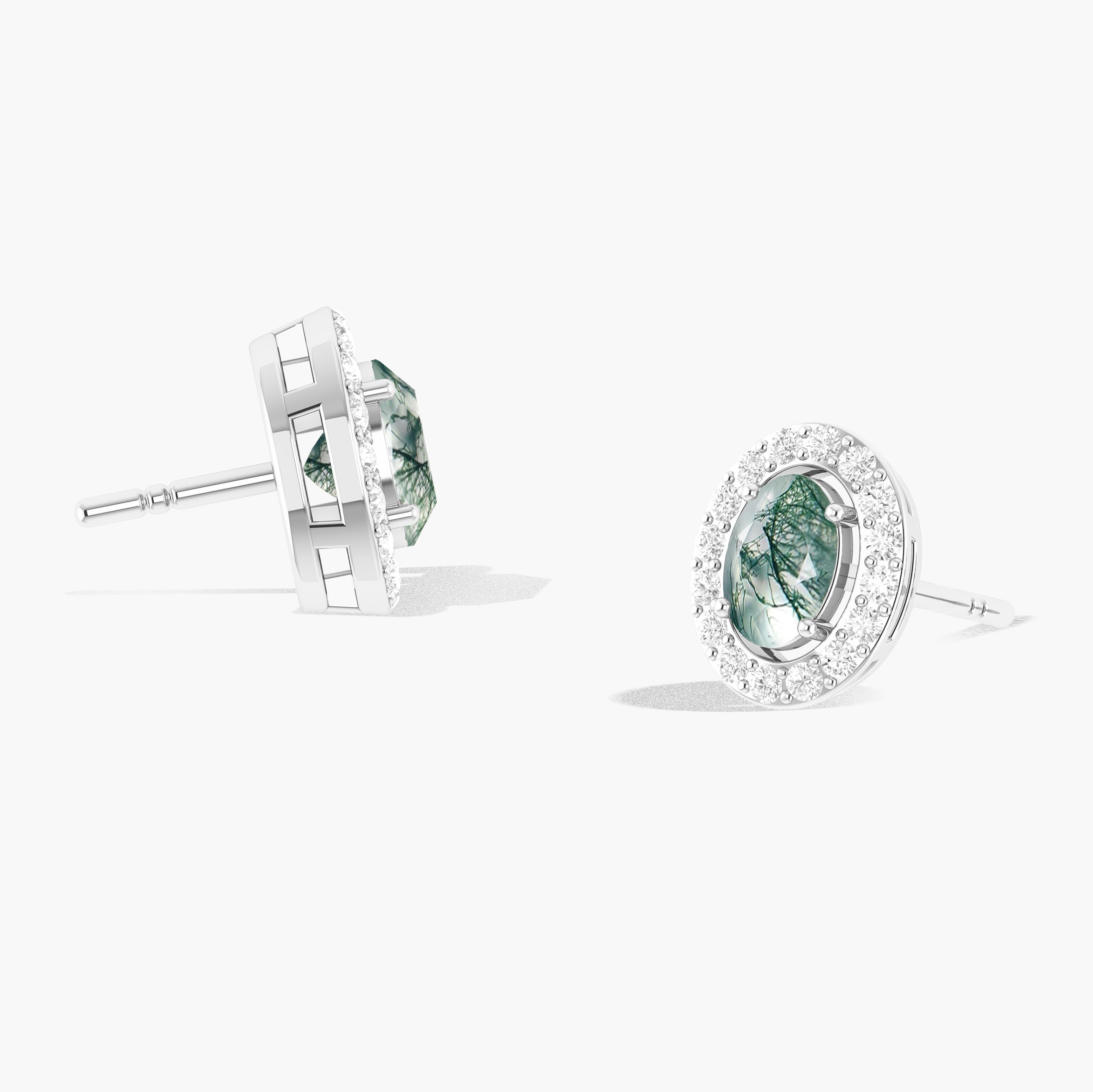 Genuine Moss Agate Oval Stud Earrings for Women - Natural Stone Jewelry for Everyday Wear & Special Occasions