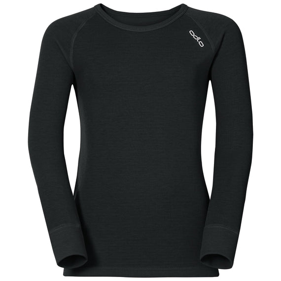Odlo Kids' Active Thermal Crew Top - Breathable & Warm Base Layer for Cold Weather - Black | Perfect for Winter Sports, Outdoor Play & Layering