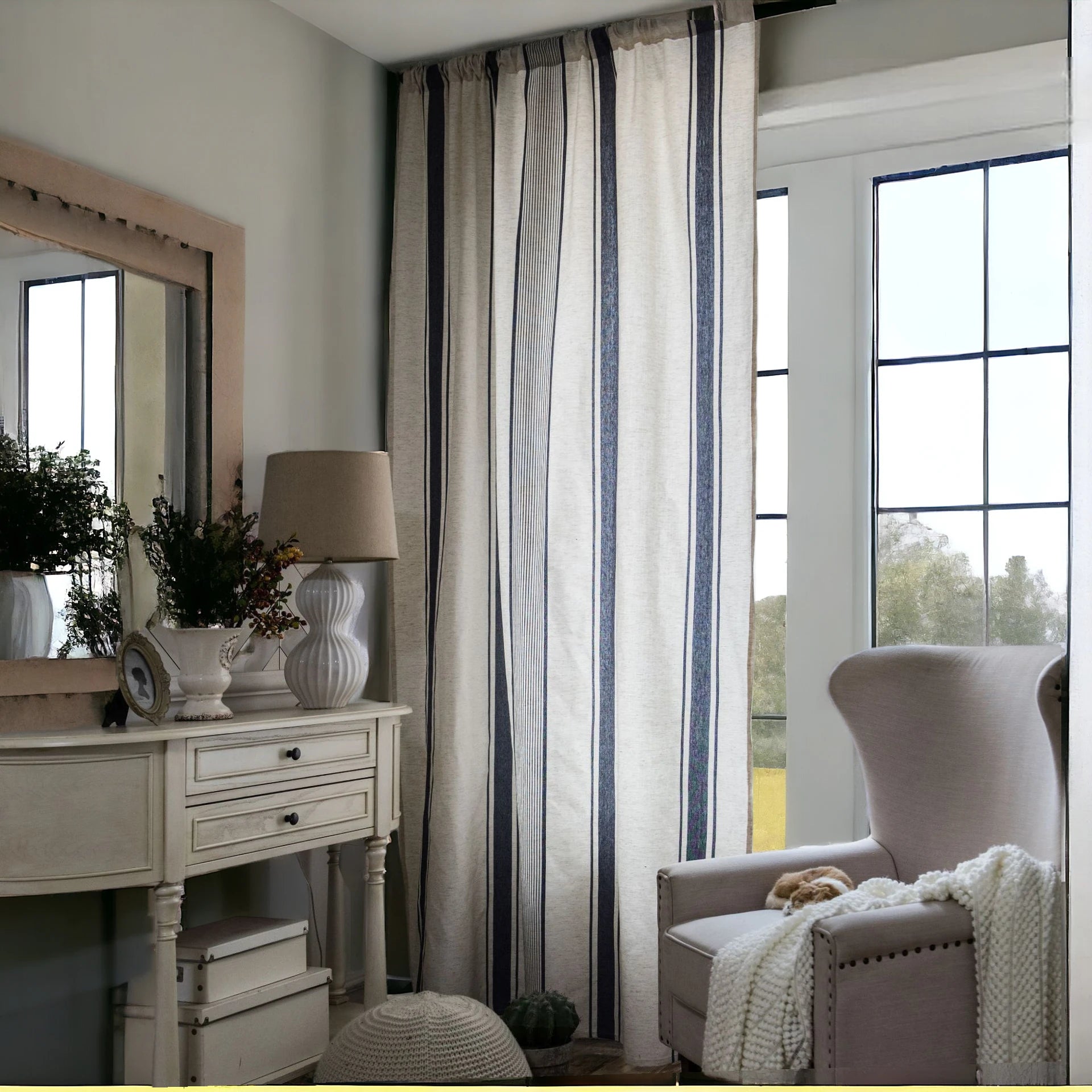 Lilah Blue Geometric Color Blocking Light Filtering Custom Curtains - Modern Window Treatment for Living Room, Bedroom & Office