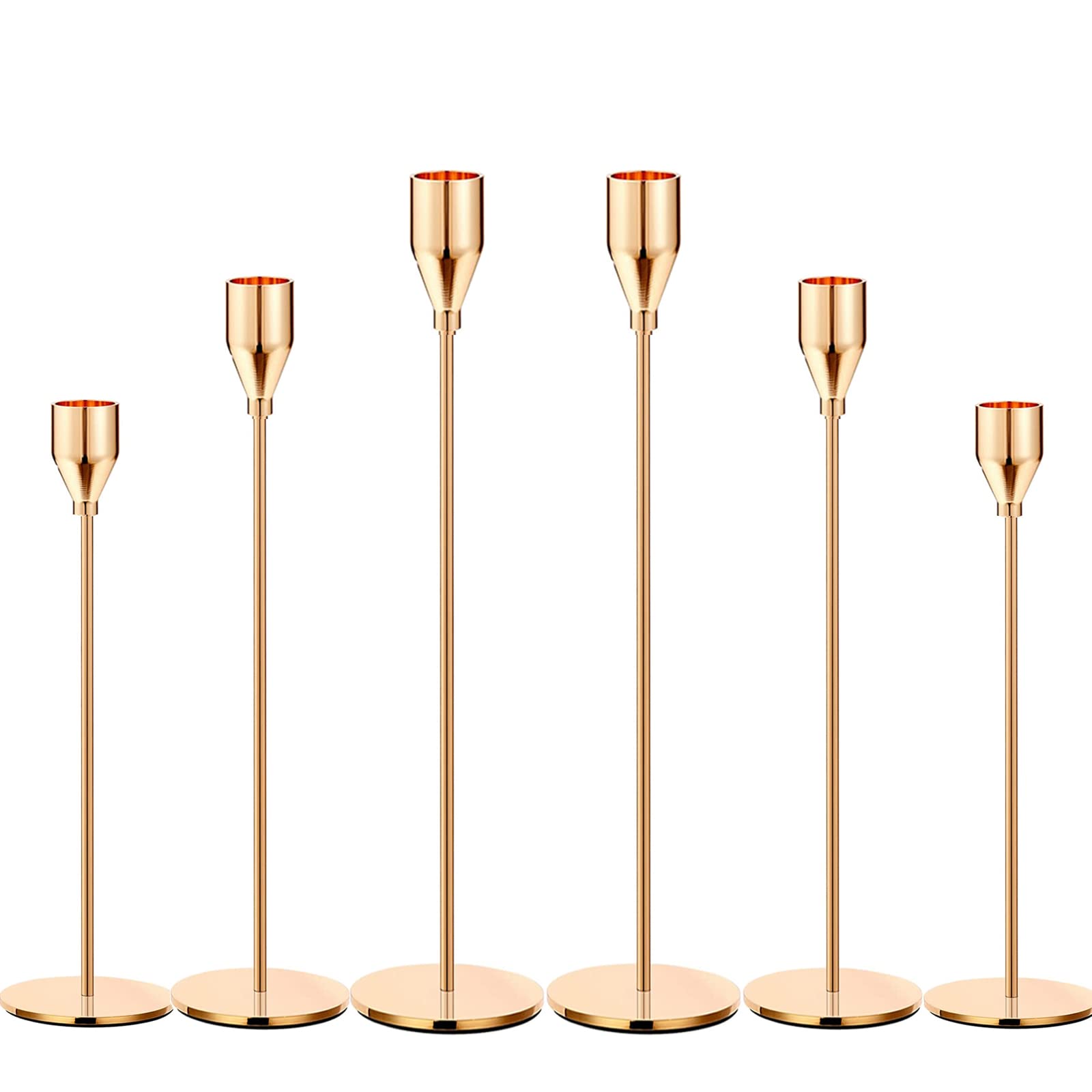 French Honey Gold Candle Holders Set of 6 - Tall Taper Candlesticks for 3/4