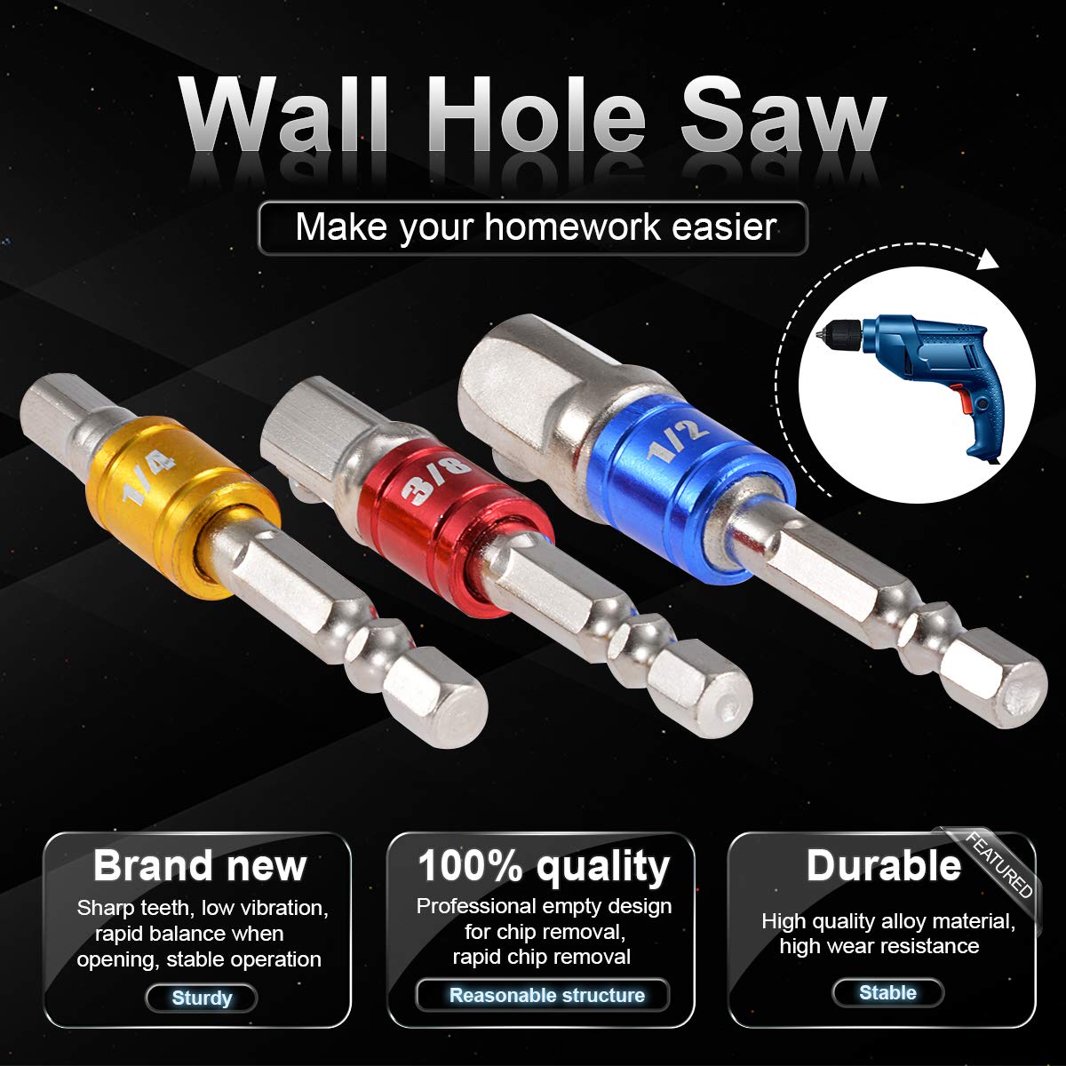 KATUR 3-Piece Power Hand Tools Socket Adapter Set - 1/4