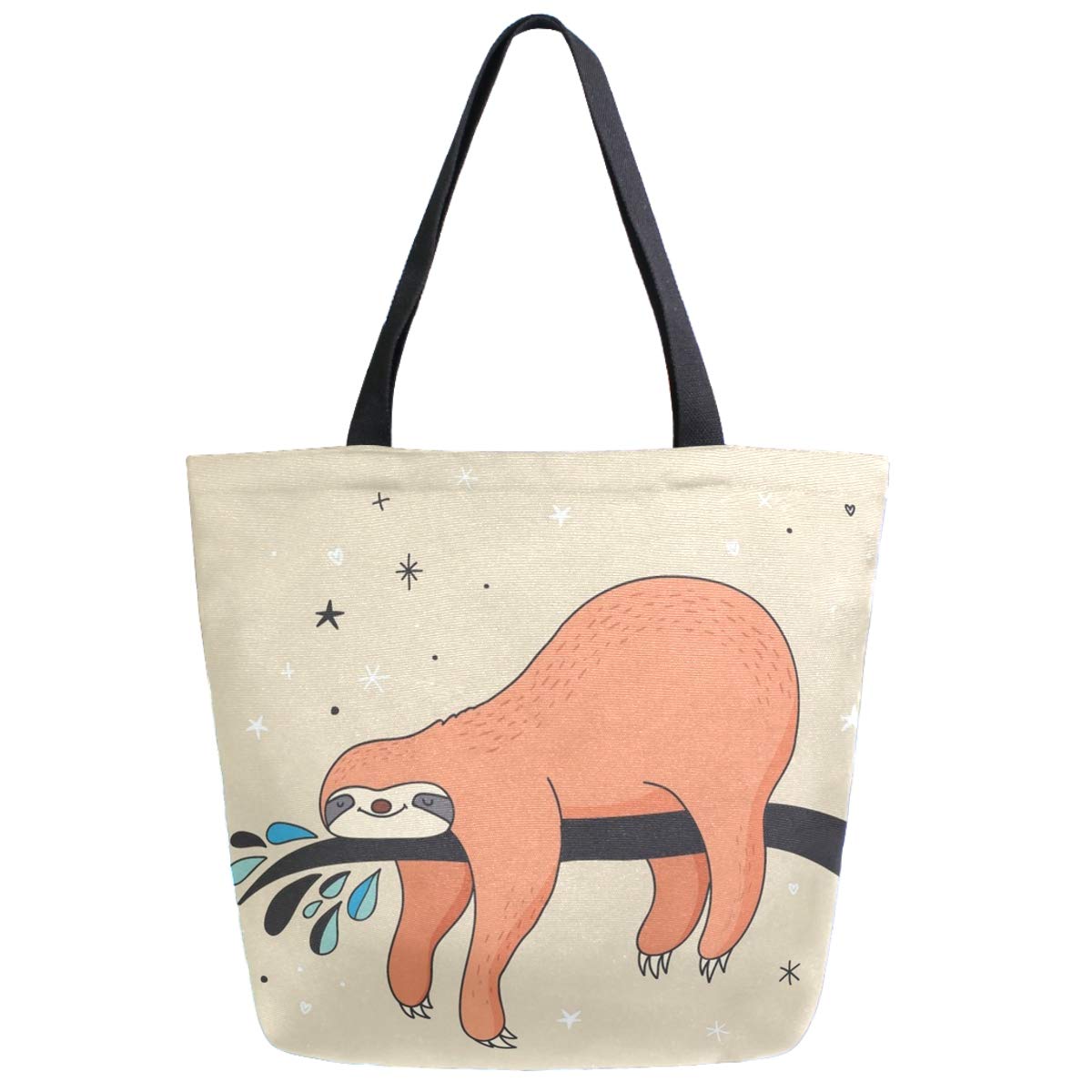 Extra Large Canvas Tote Bag with Cute Lazy Sloth Design - Durable Shoulder Bag for School, Gym, Beach & Travel - Reusable Grocery Shopping Bag with Top Storage Handle - Perfect for Weekenders & Daily Use