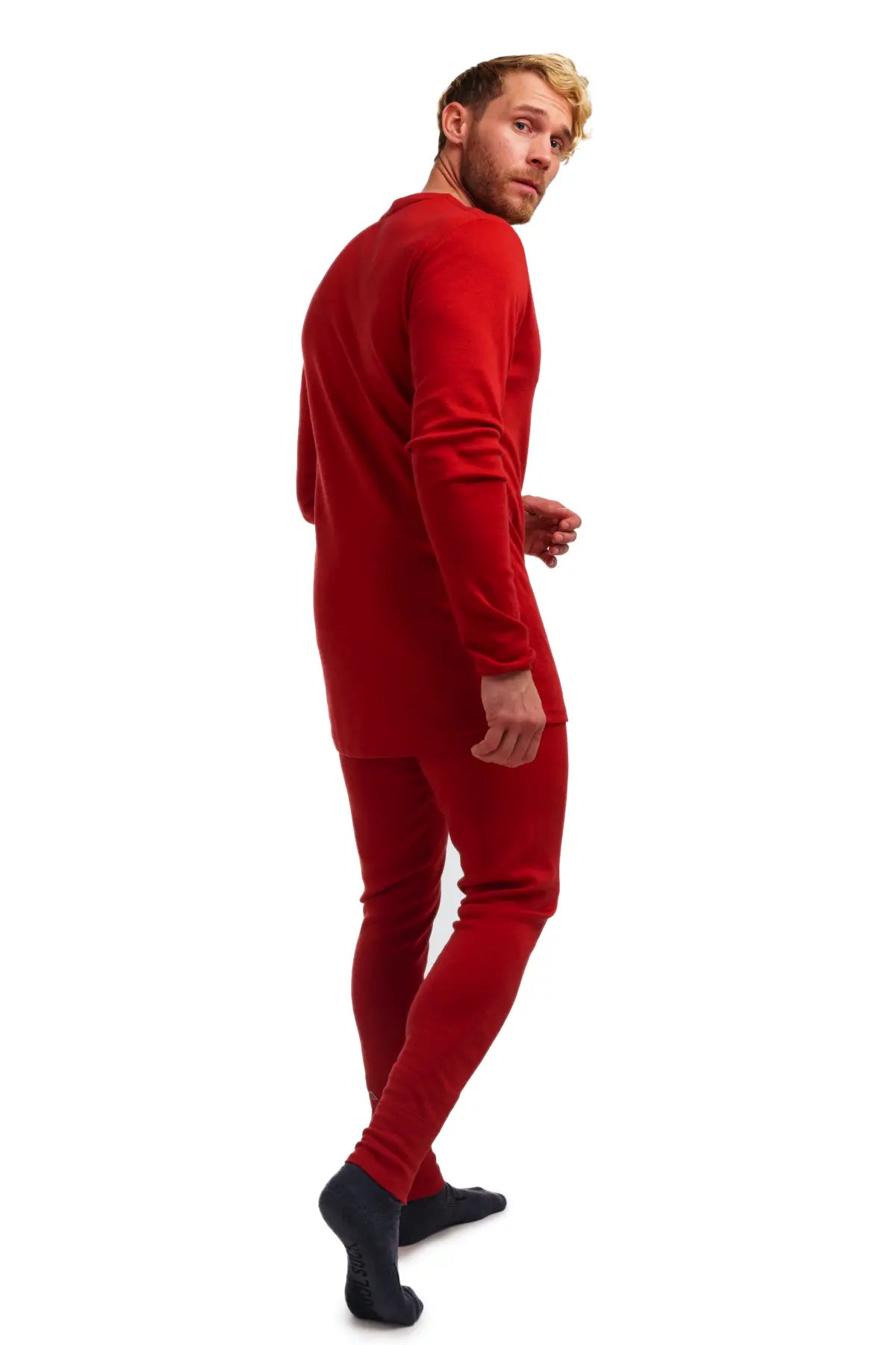 Men's Merino Wool Thermal Underwear Set - 250g Warm Base Layer Top & Bottom in Cherry Red - Perfect for Skiing, Hiking & Winter Outdoor Activities