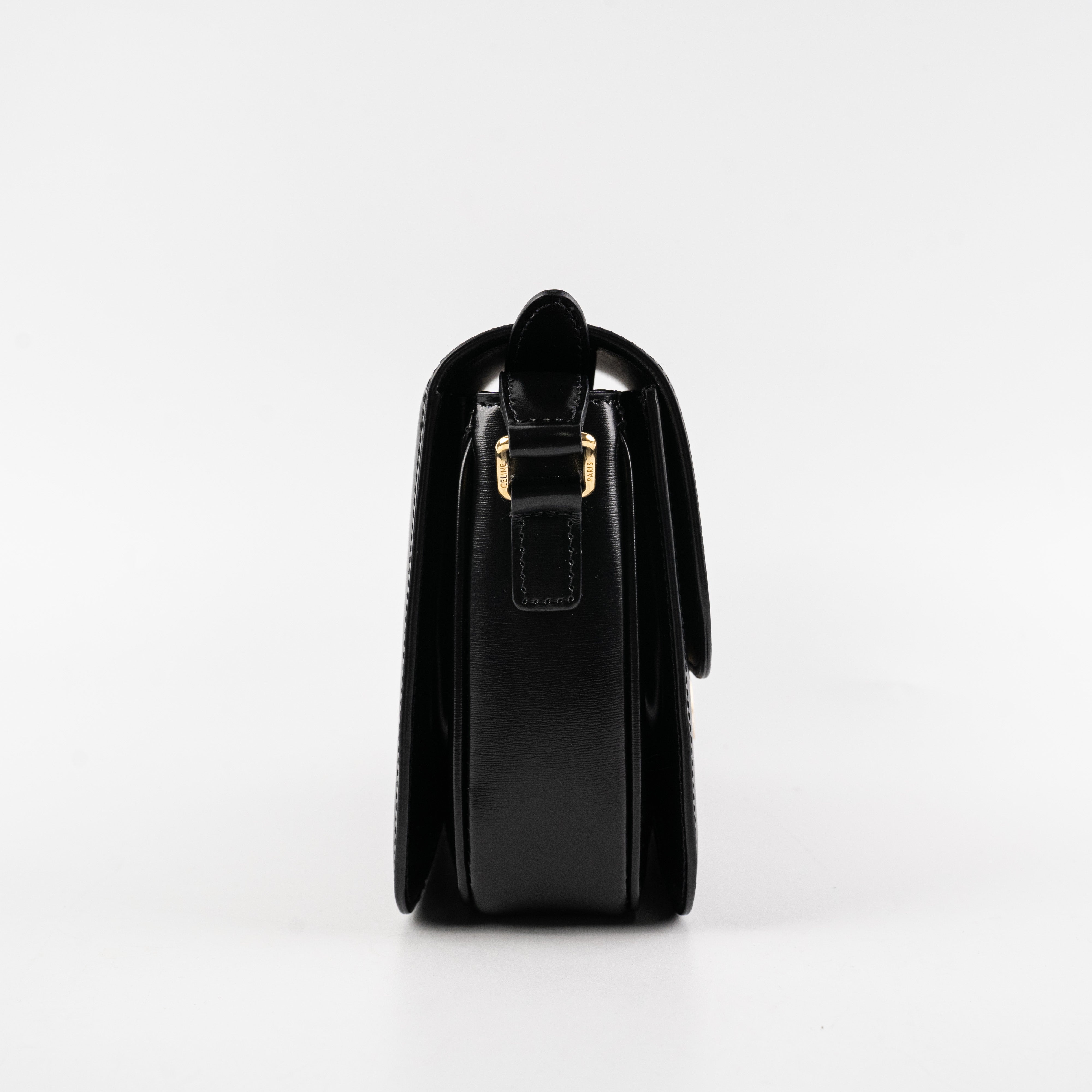 Celine Triomphe Medium Black Leather Crossbody Bag for Women | Luxury Designer Handbag for Everyday Use, Work & Evening Out