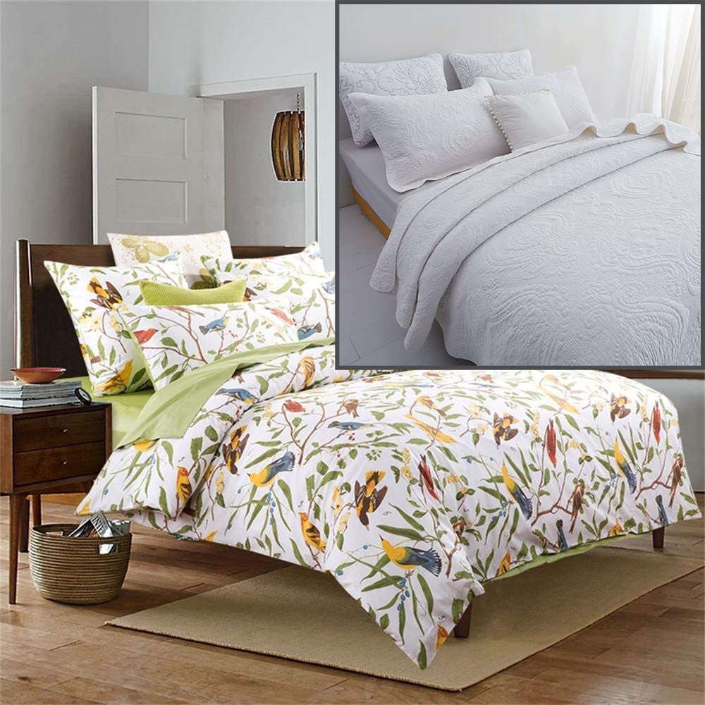 Brandream 6-Piece Queen Size Quilt Bedding Set - 100% Cotton Luxury Comforter Set with Elegant Bird Design, Includes Duvet Cover & Pillow Shams - Perfect for Master Bedroom, Guest Room & Cozy Home Decor