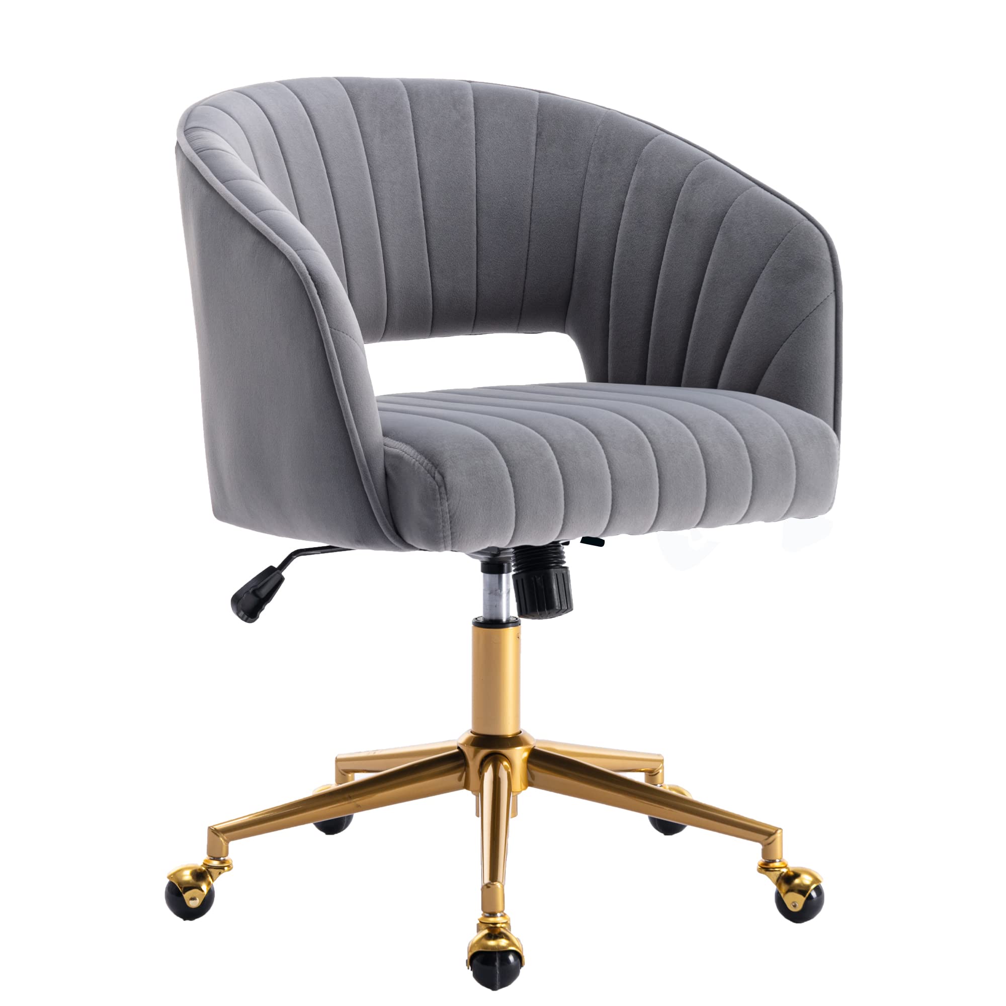 Velvet Swivel Desk Chair with Gold Base - Modern Tufted Upholstered Home Office Chair for Women & Girls, Ergonomic Study Computer Task Stool - Perfect for Home Office, Living Room & Workspace