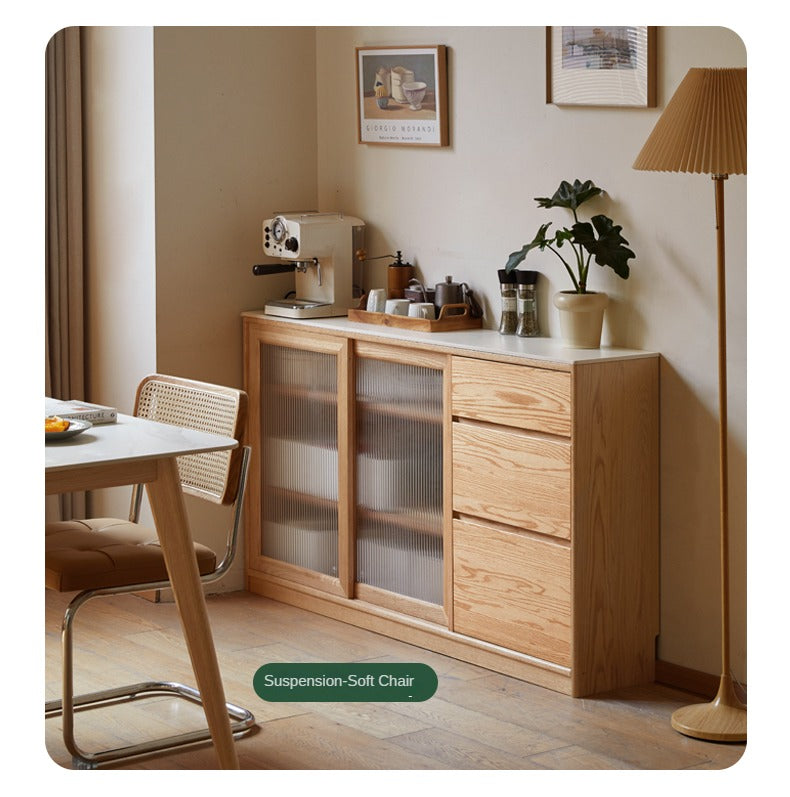 Solid Oak Wood Rock Board - Nordic Style Ultra-Thin Sideboard for Living Room, Bedroom & Dining Room Storage