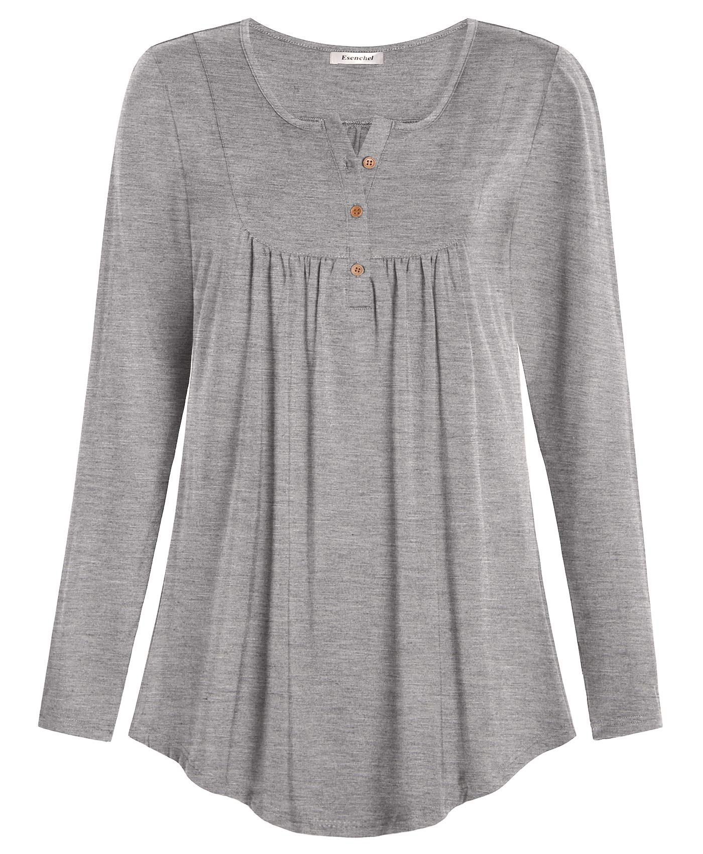 Esenchel Women's Long Sleeve Flowy Tunic Blouse Top for Leggings - Stylish Casual Wear for Work, Date Night & Everyday Outfits