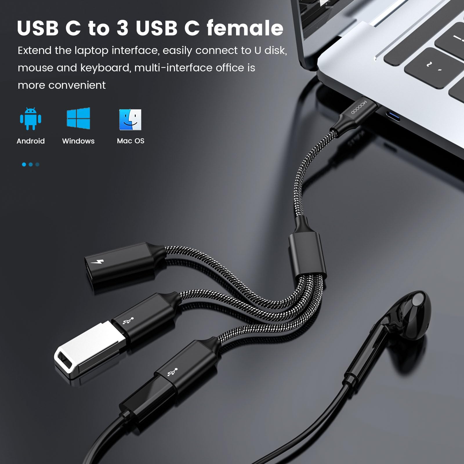 USB C to USB C Female Adapter Splitter Y Cable - USB C Male to 3 USB-C Female Converter Hub - 3-Port USB-C Charger Power Splitter for MacBook, Xbox Series X/S, PS5, Laptop - Perfect for Gaming, Charging Multiple Devices & Data Transfer (Not for Monitor)