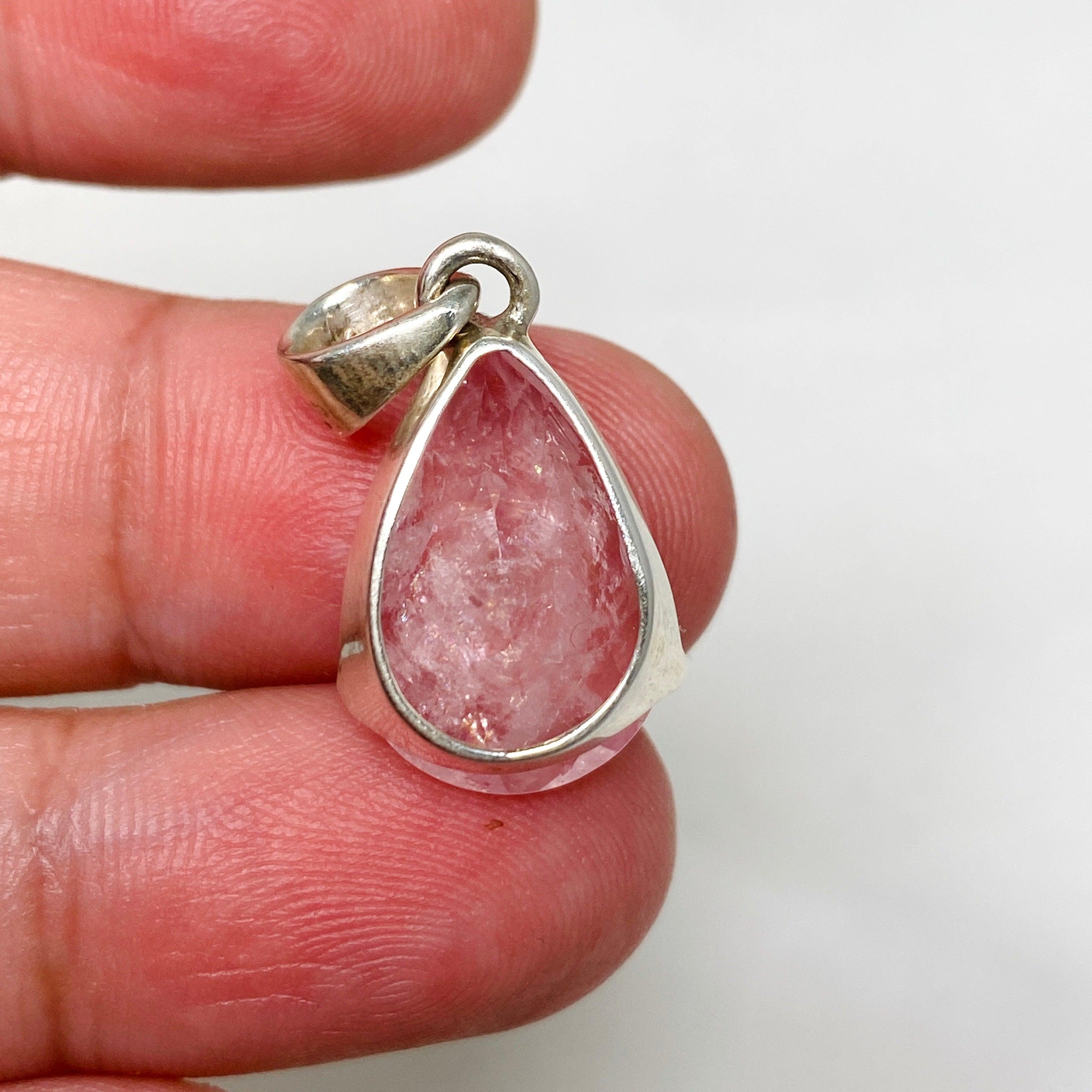 Morganite Faceted Teardrop Pendant Necklace PPGJ680 - Elegant Rose Quartz Jewelry for Women, Perfect for Weddings, Anniversaries & Special Occasions