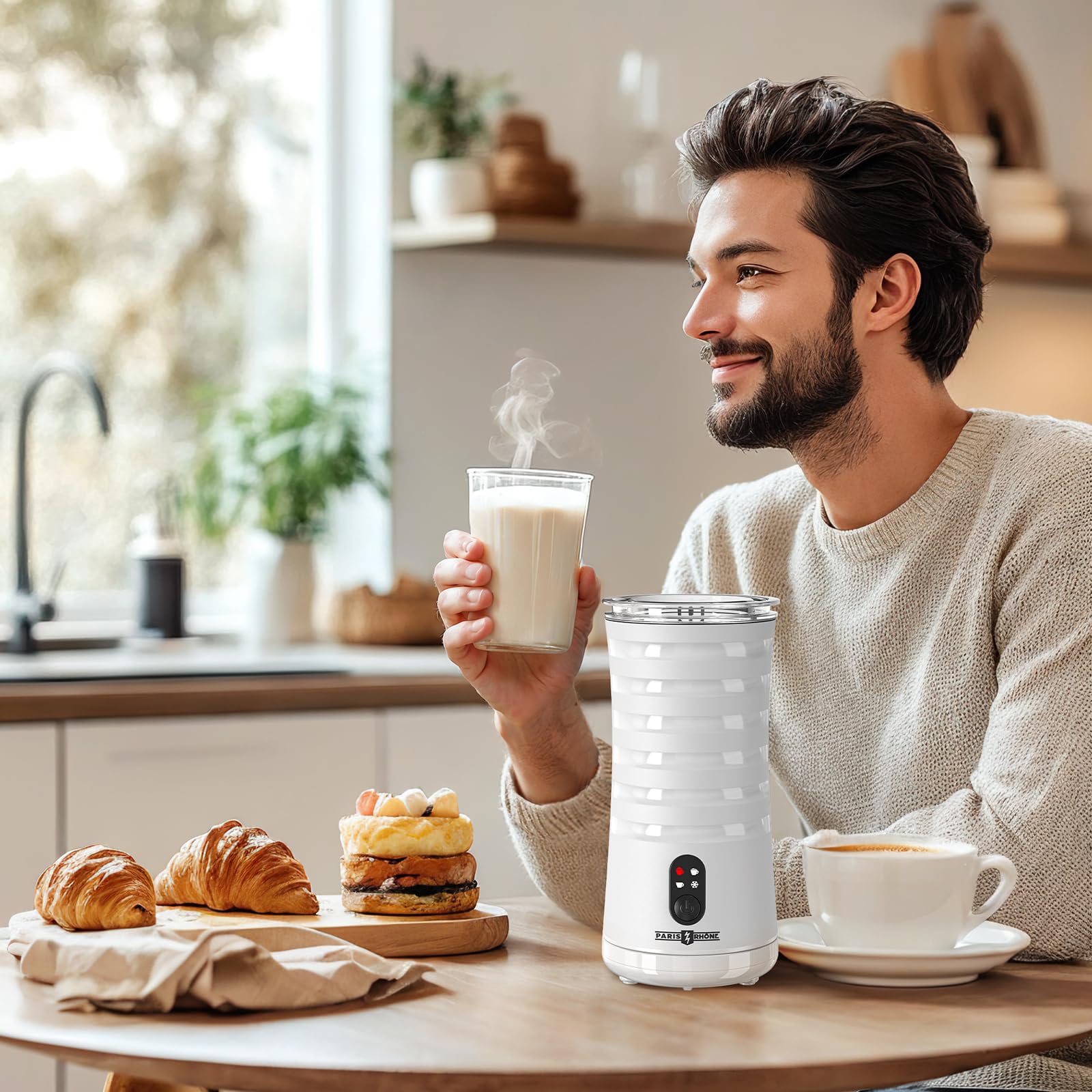 Paris Rhône 4-in-1 Electric Milk Frother & Steamer - Hot & Cold Foam Maker with Temperature Control & Auto Shut-Off - Perfect for Coffee, Latte, Cappuccino, Macchiato - Ideal for Home Baristas & Coffee Lovers