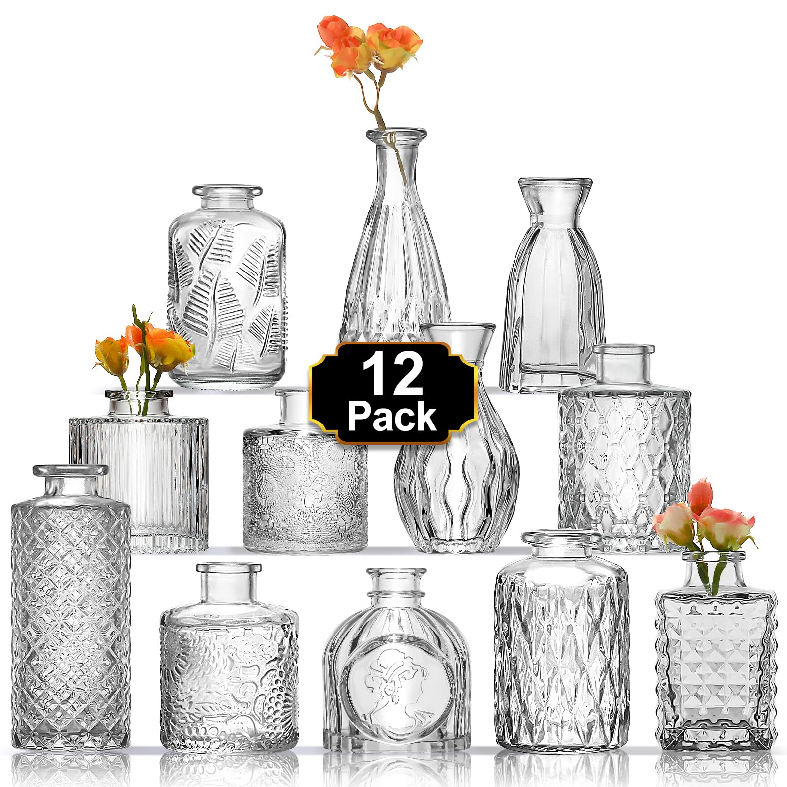 12 Pcs Mini Glass Bud Vase Set - Clear Small Flower Vases for Wedding Centerpieces, Table Decor | Perfect for Weddings, Home, Office & Party Decorations