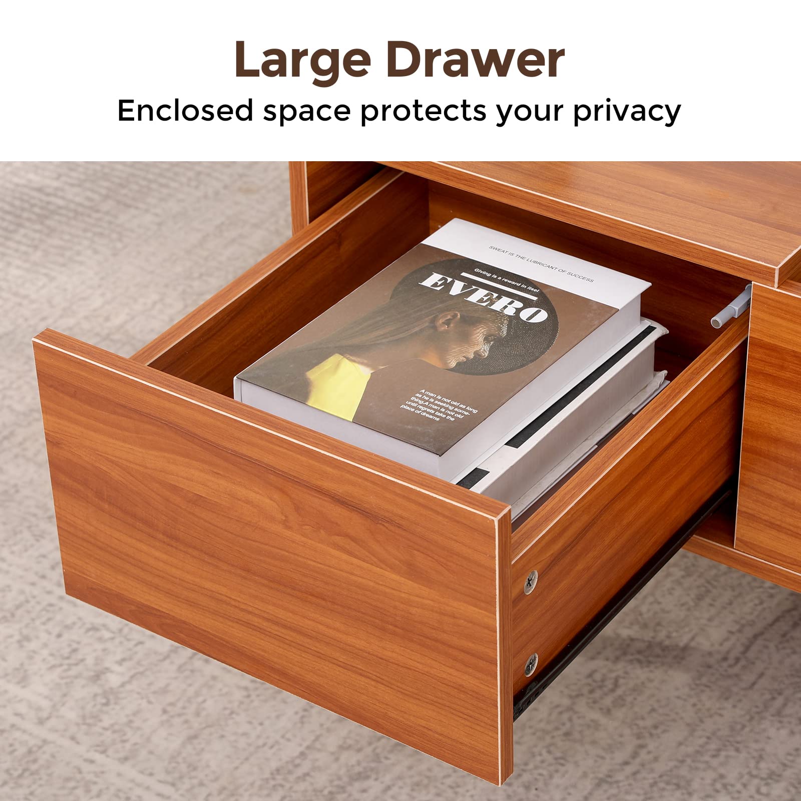 Lift Top Coffee Table with Storage Drawer - Adjustable Wood Coffee Table with Hidden Compartment | Multi-Functional Living Room, Office & Reception Room Furniture for Small Spaces & Modern Homes